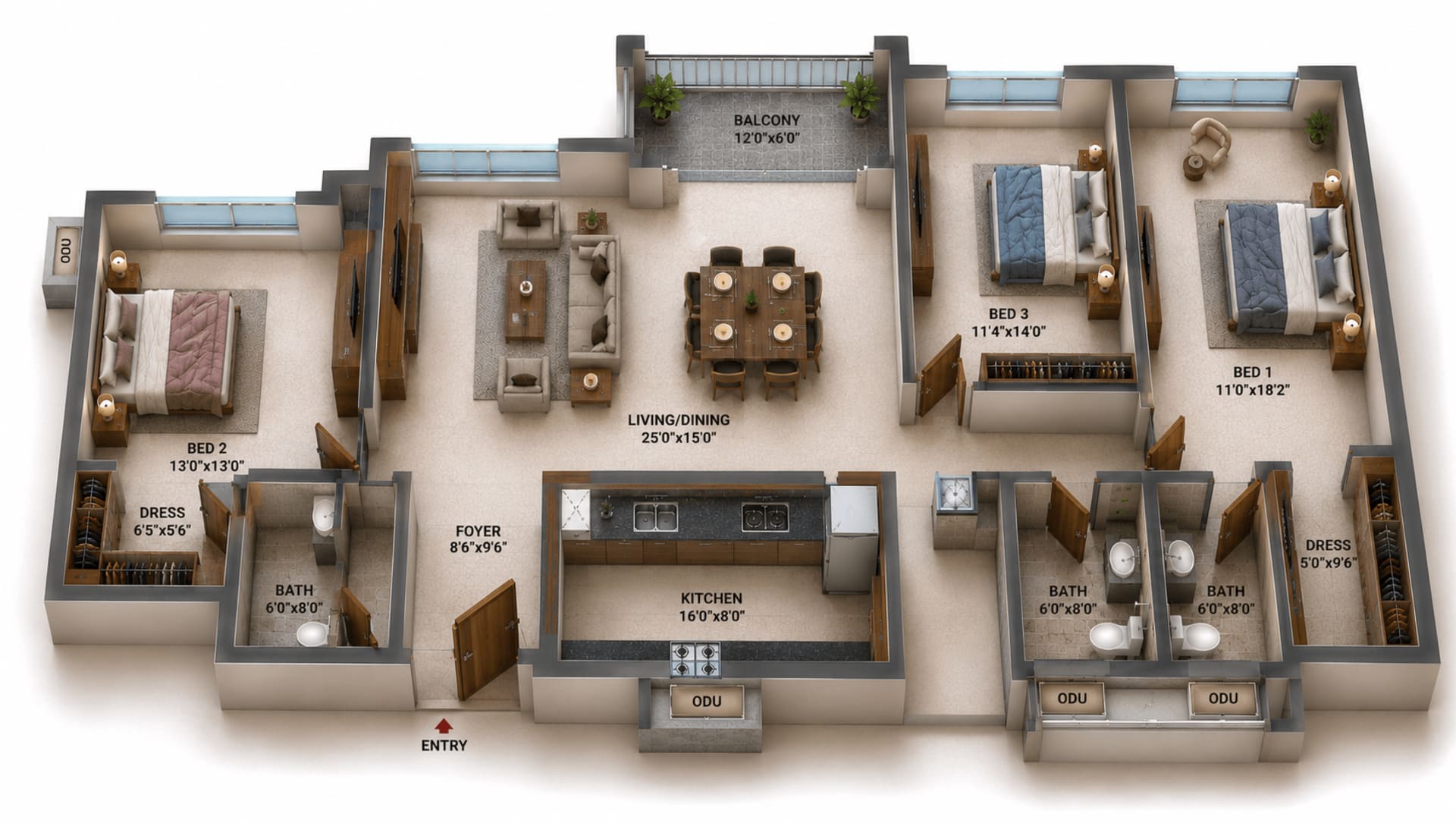 3 BHK Apartment Floor Plan – Casagrand Aquagrove