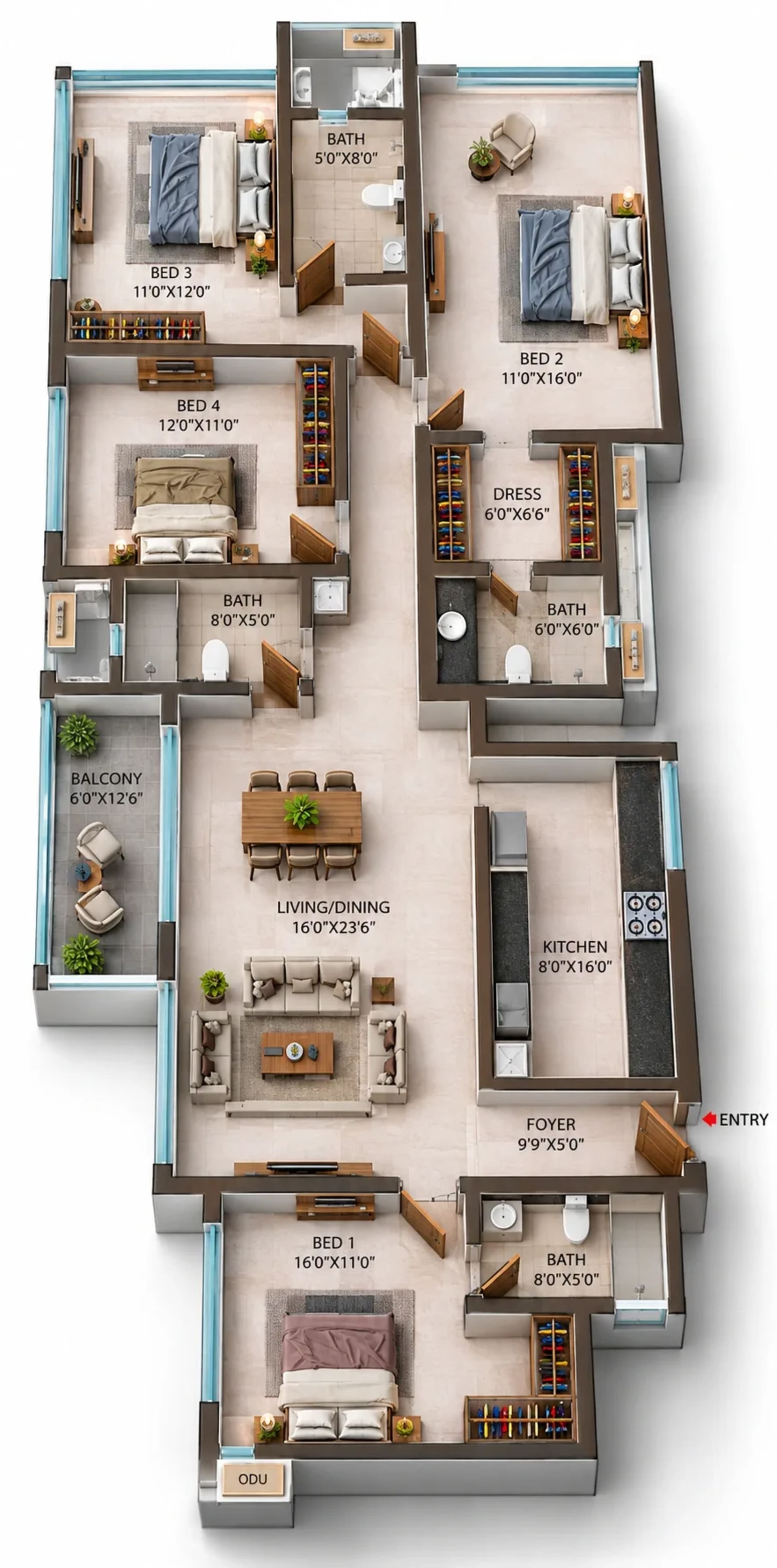 4 BHK Apartment Floor Plan – Casagrand Aquagrove