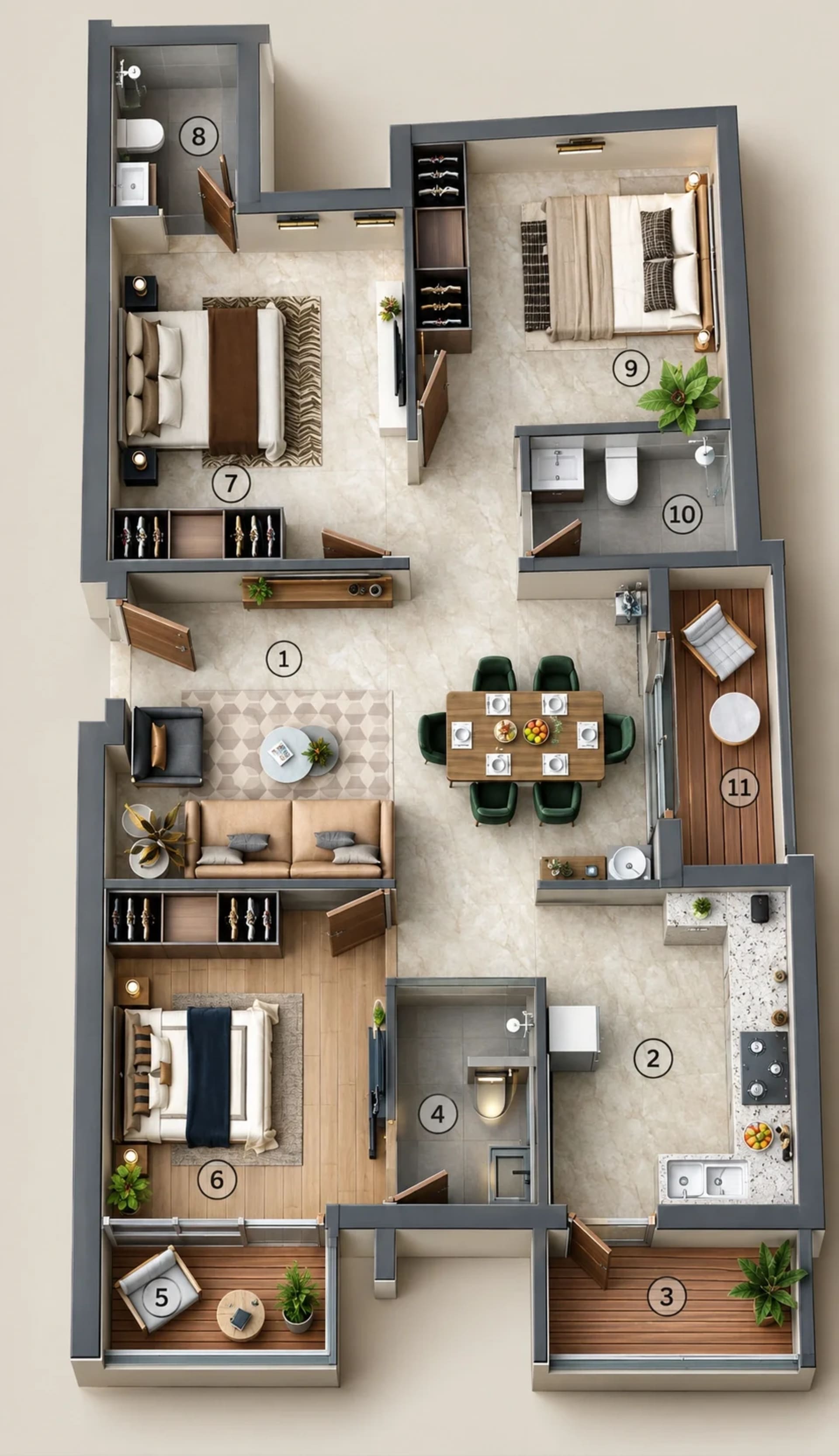 3 BHK Apartment Floor Plan – S.I.S Isfahan