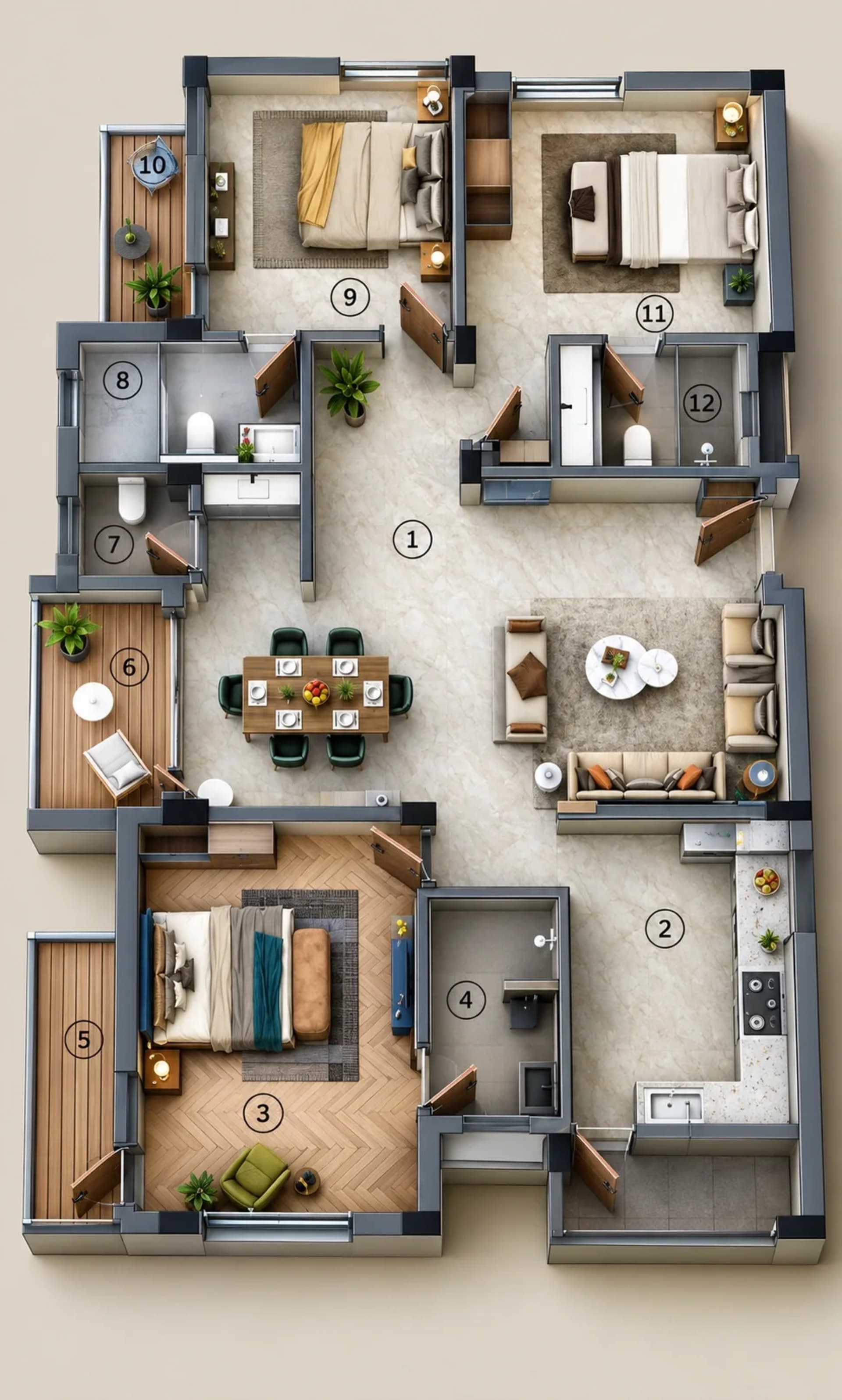 3 BHK Apartment Floor Plan – S.I.S Isfahan