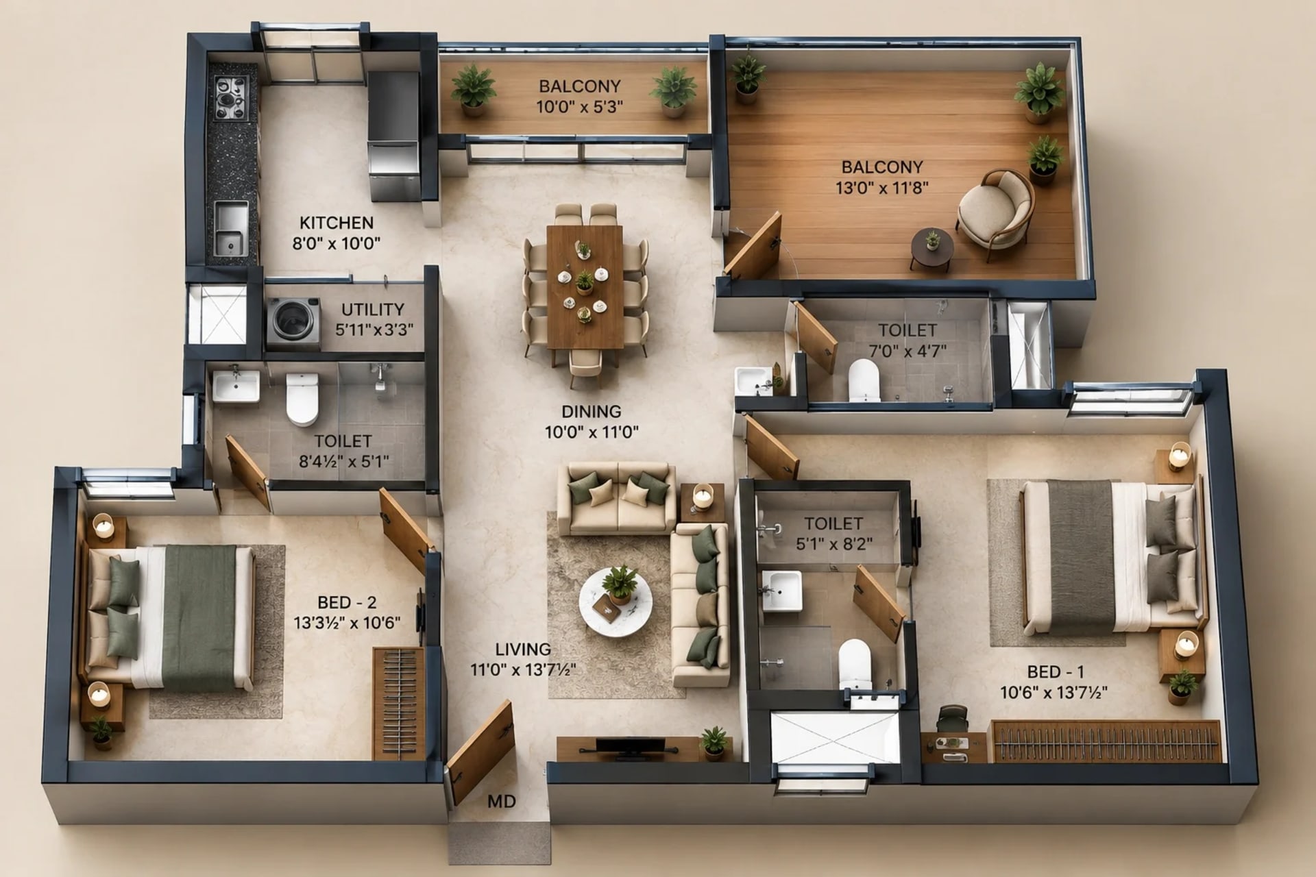 2 BHK Apartment Floor Plan – DAC Manapark