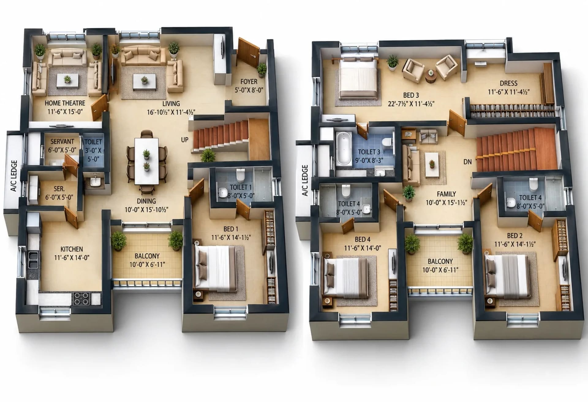 4 BHK Duplex Apartment Floor Plan – Esthell Golden Square