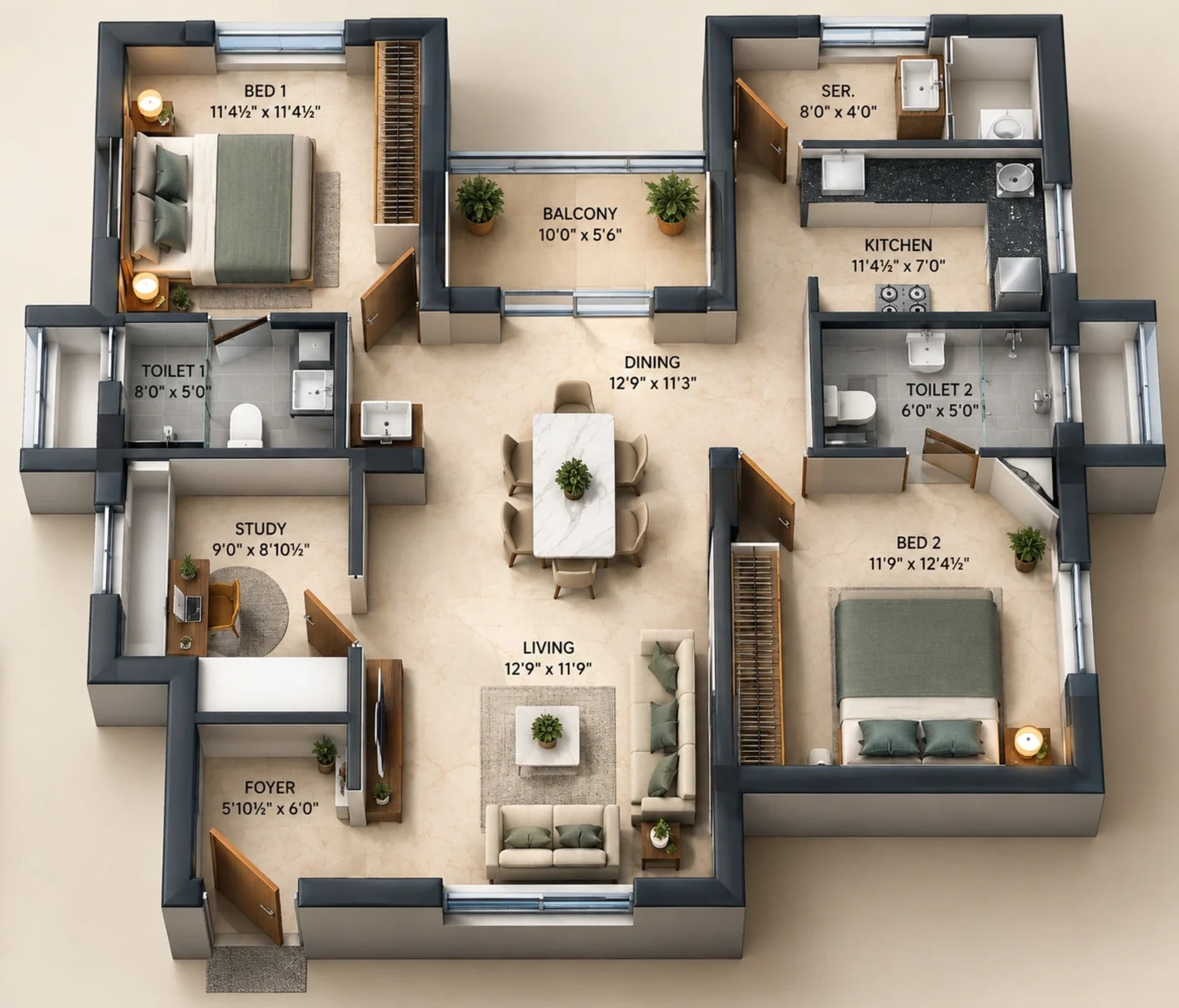 2.5 BHK Apartment Floor Plan – Esthell Golden Square