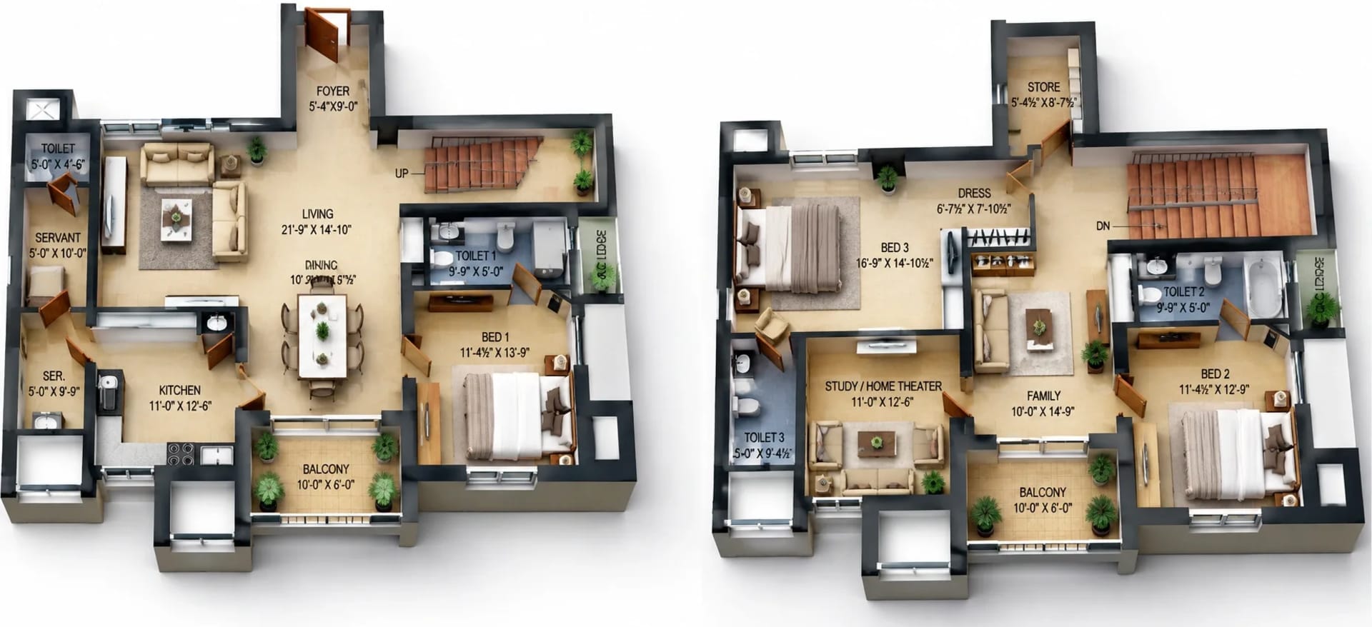 3.5 BHK Duplex Apartment Floor Plan – Esthell Golden Square