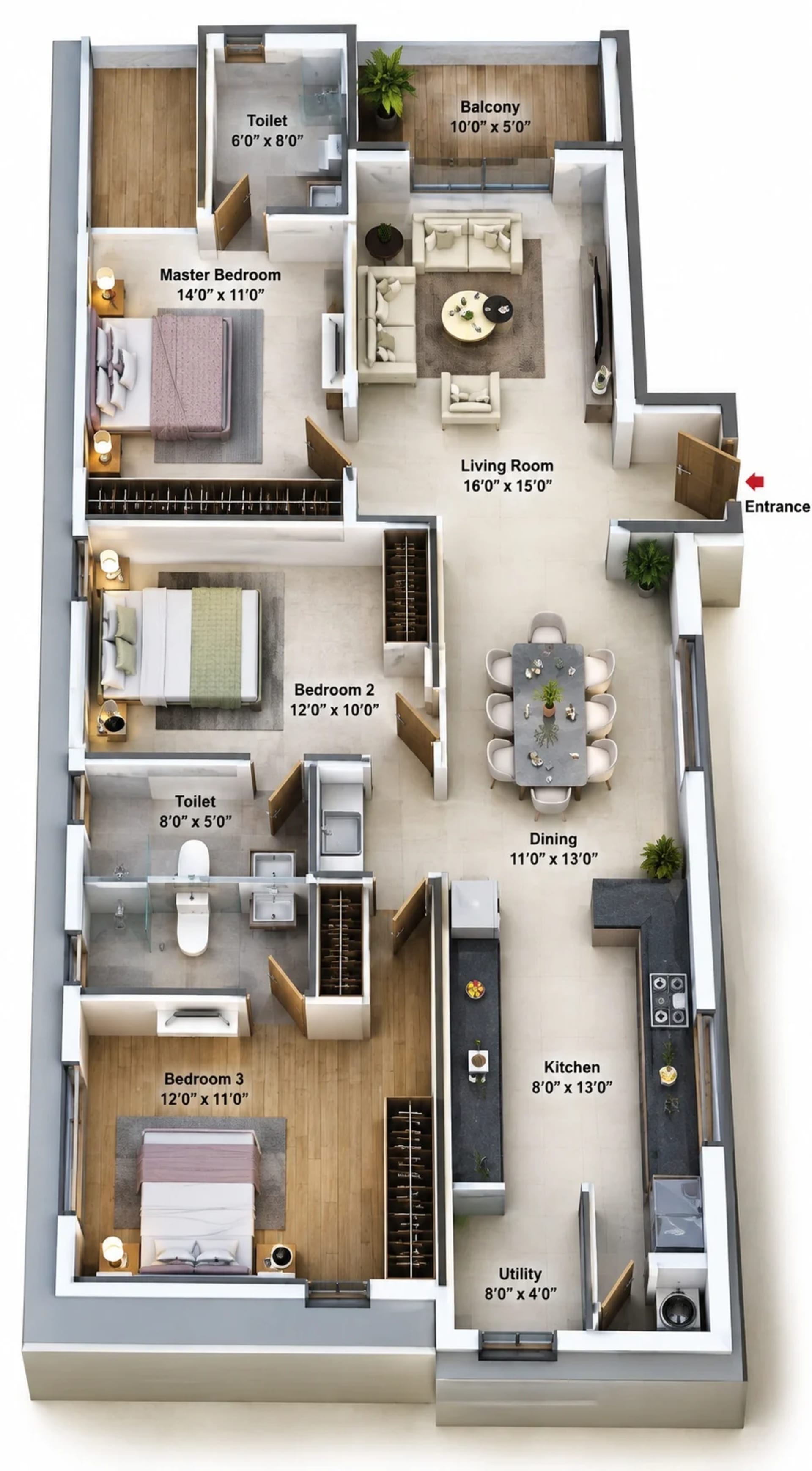 3 BHK Apartment Floor Plan – Bluemoon Sea Breeze