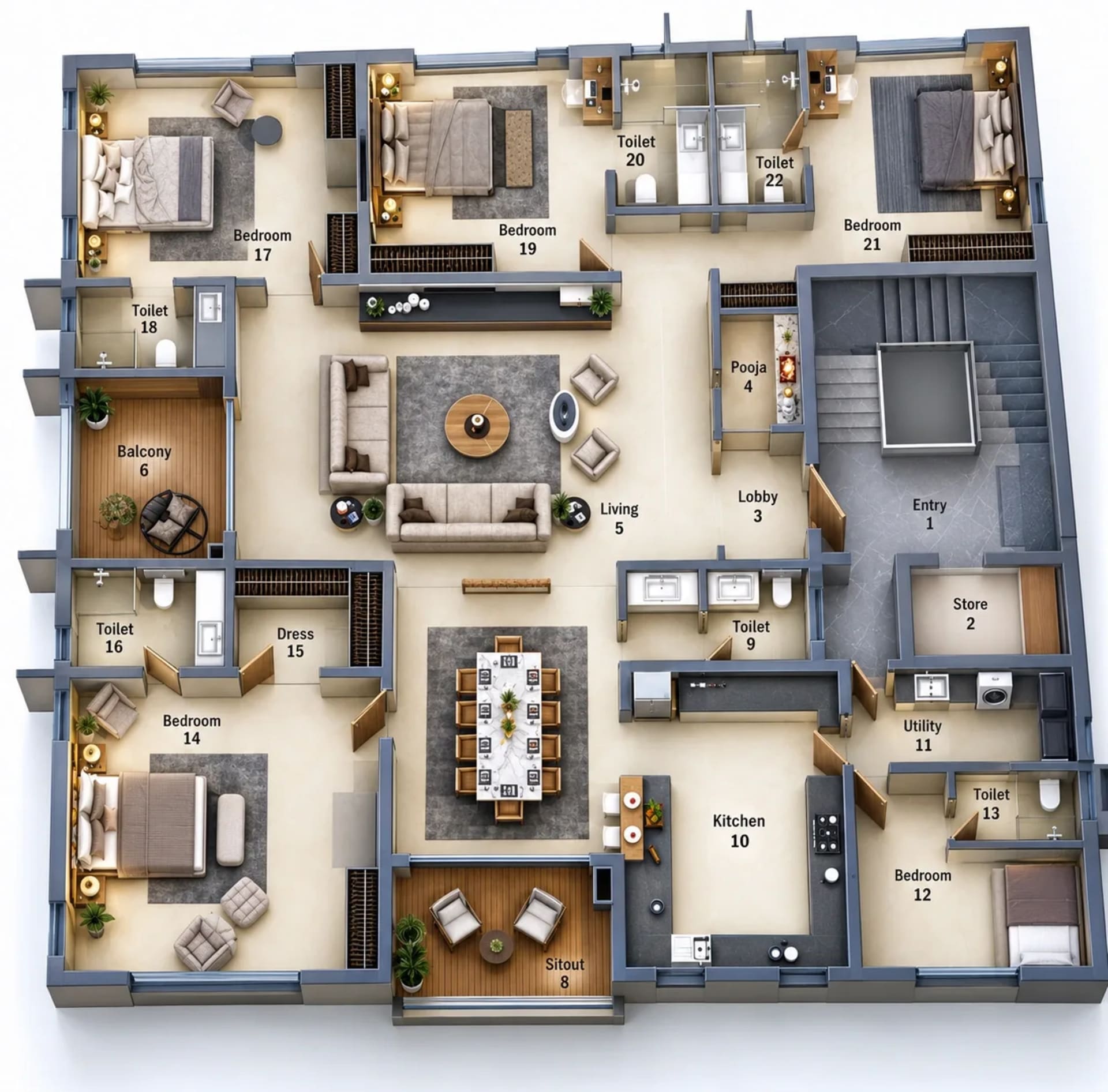 4 BHK Apartment Floor Plan – Bluemoon Aurora