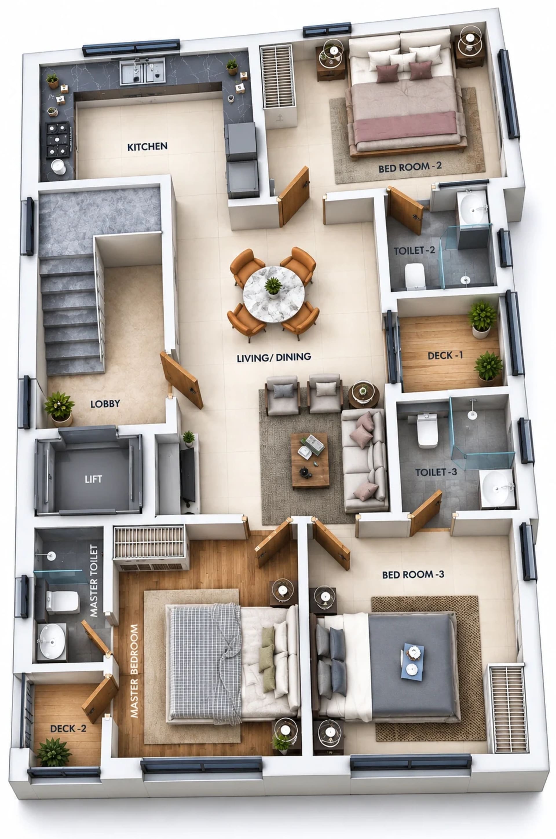3 BHK Apartment Floor Plan – Bluemoon Nivas