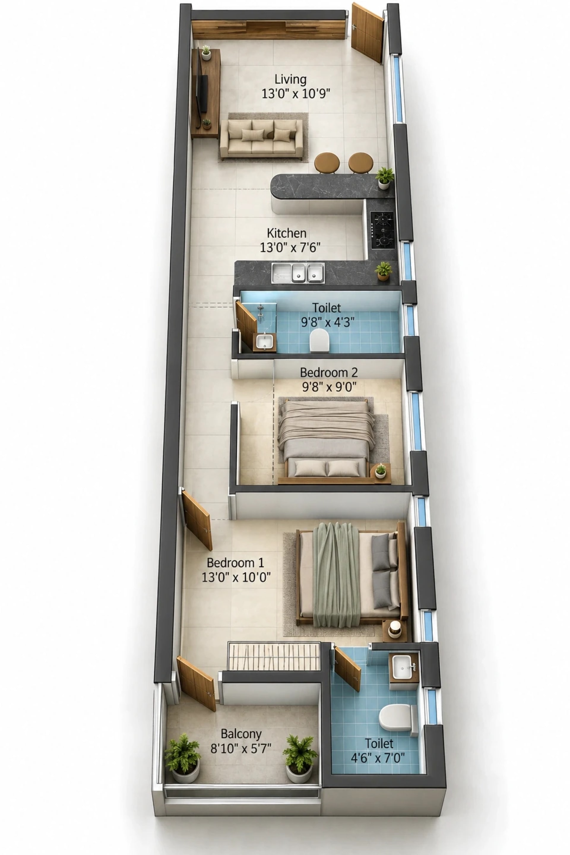 2 BHK Apartment Floor Plan – DCC Akshara