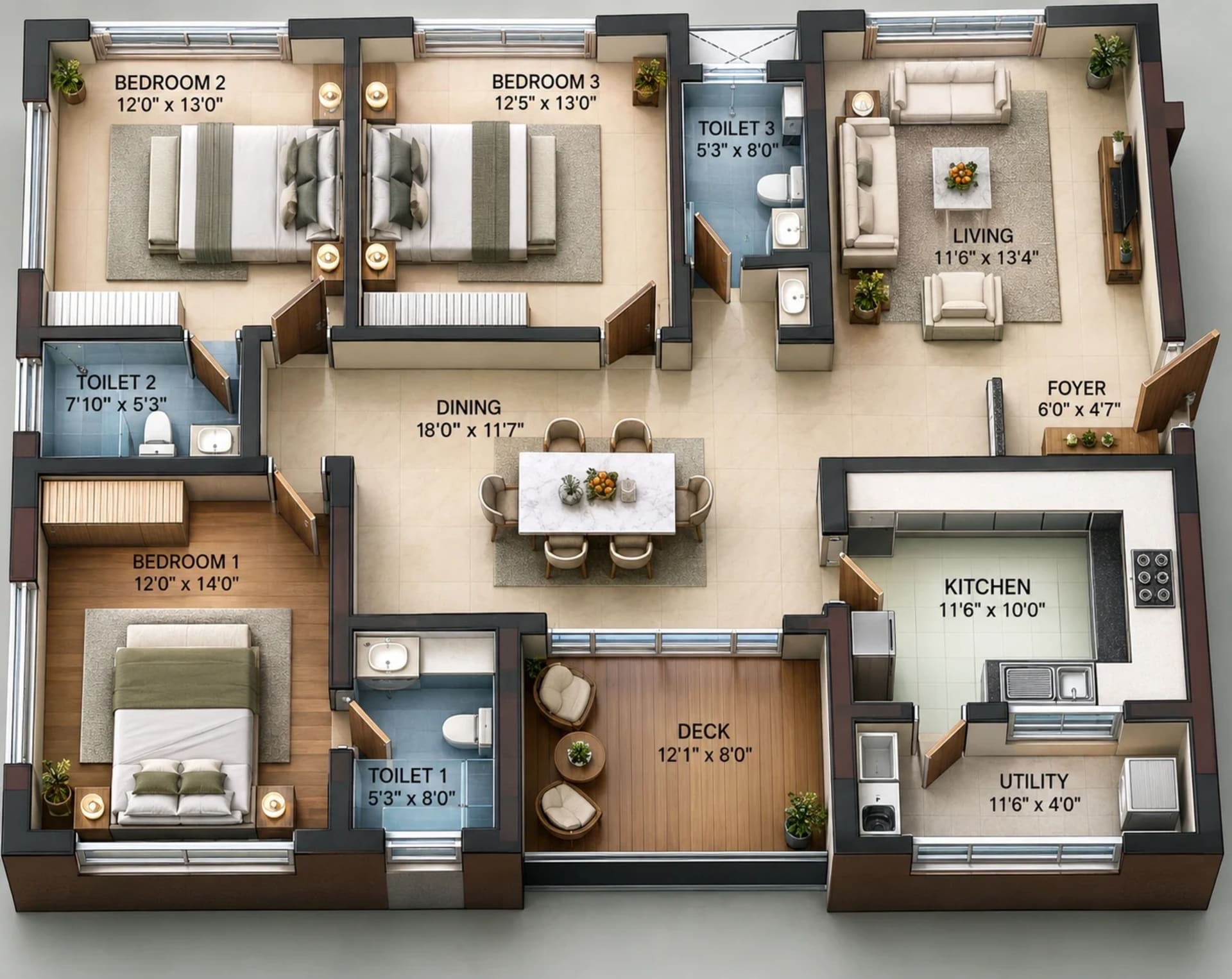 3 BHK Apartment Floor Plan – SS Amaira