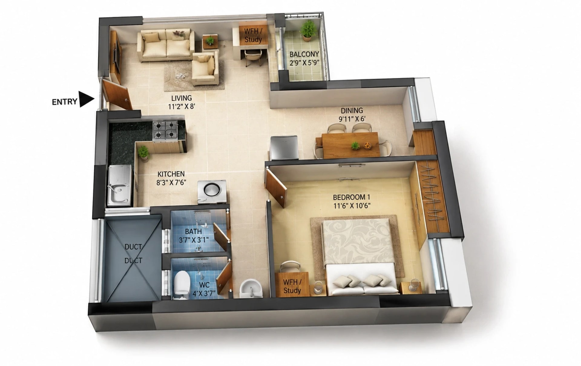1 BHK Apartment Floor Plan – Adroit Prosper