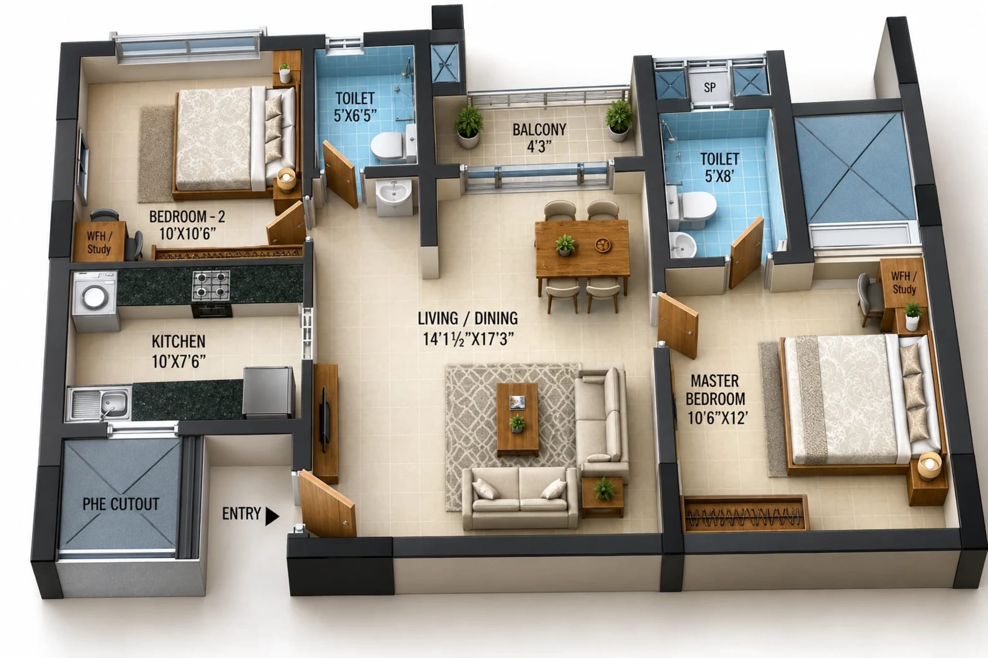 2 BHK Apartment Floor Plan – Adroit Prosper