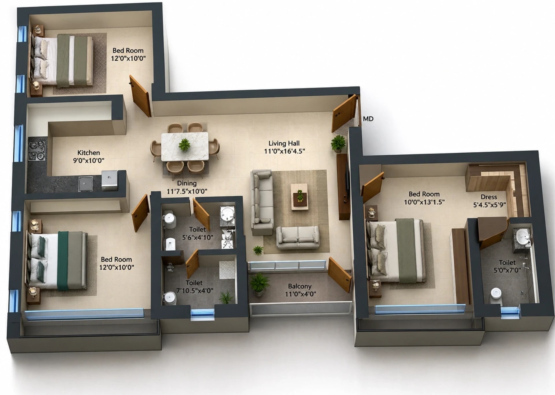 3 BHK Apartment Floor Plan – Anmol Shrusti