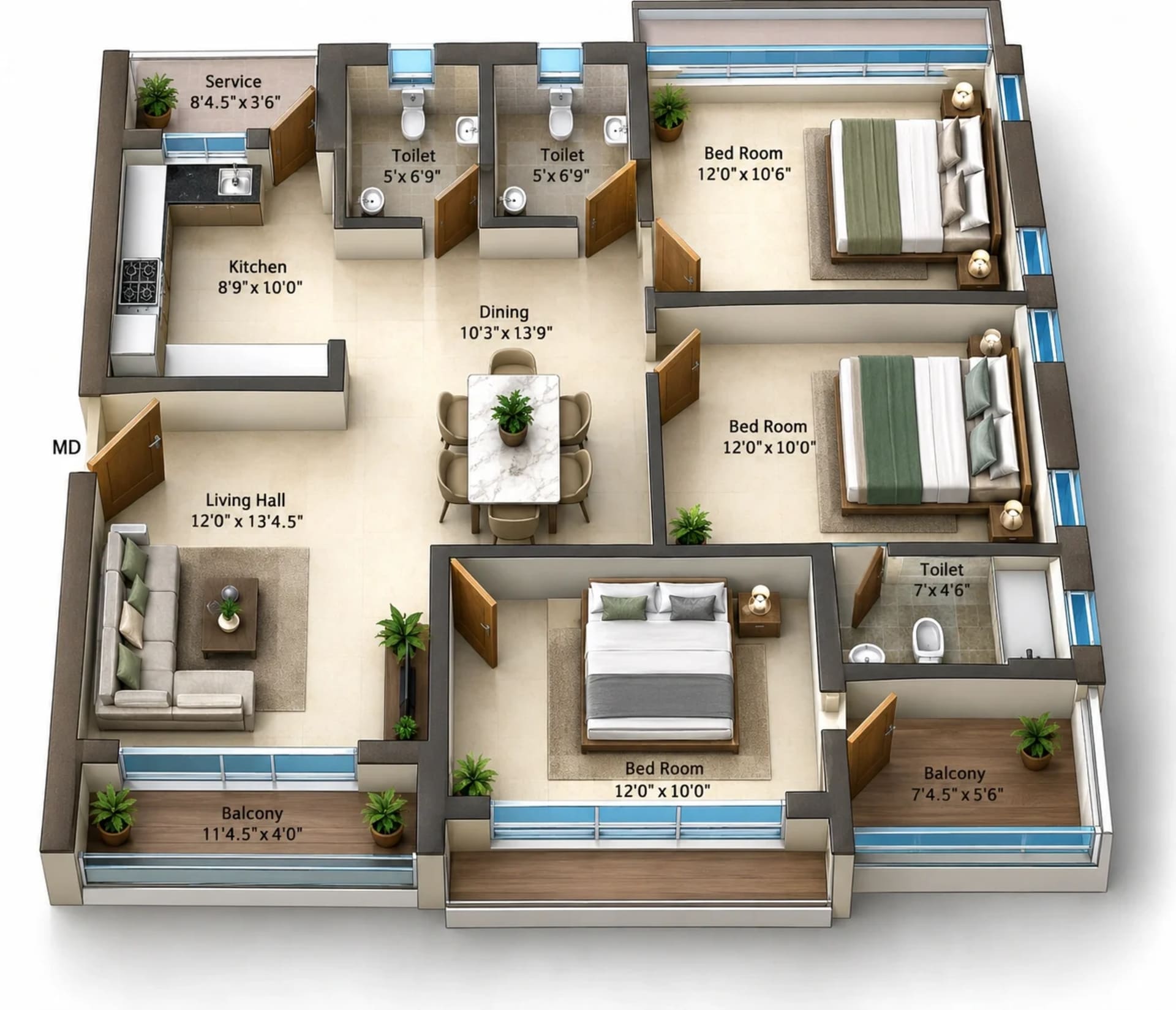 3 BHK Apartment Floor Plan – Anmol Shrusti