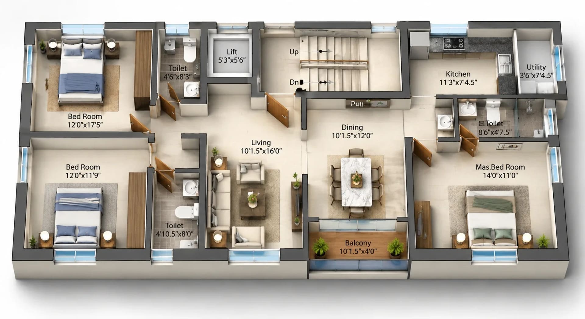 3 BHK Apartment Floor Plan – Indus Palmyra