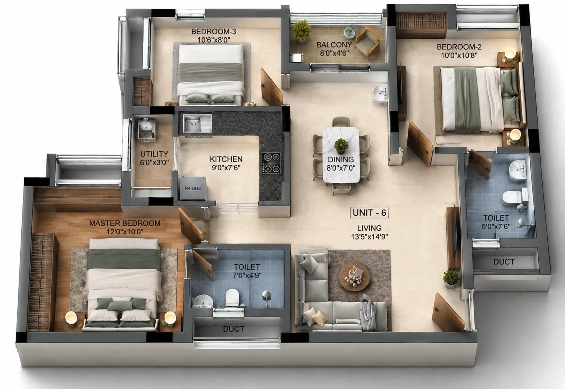 3 BHK Apartment Floor Plan – Raunaq Avinya