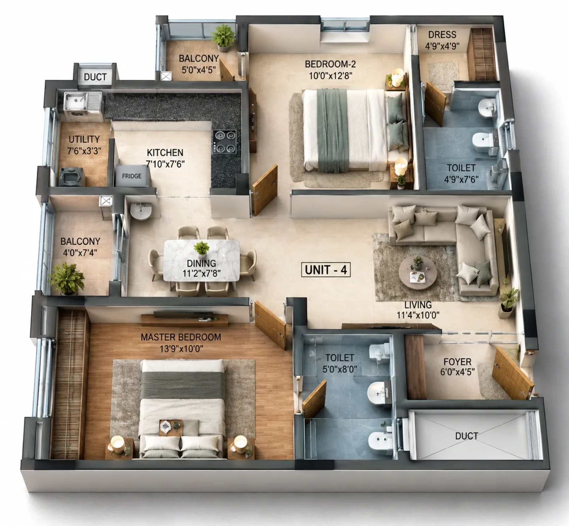 2 BHK Apartment Floor Plan – Raunaq Avinya