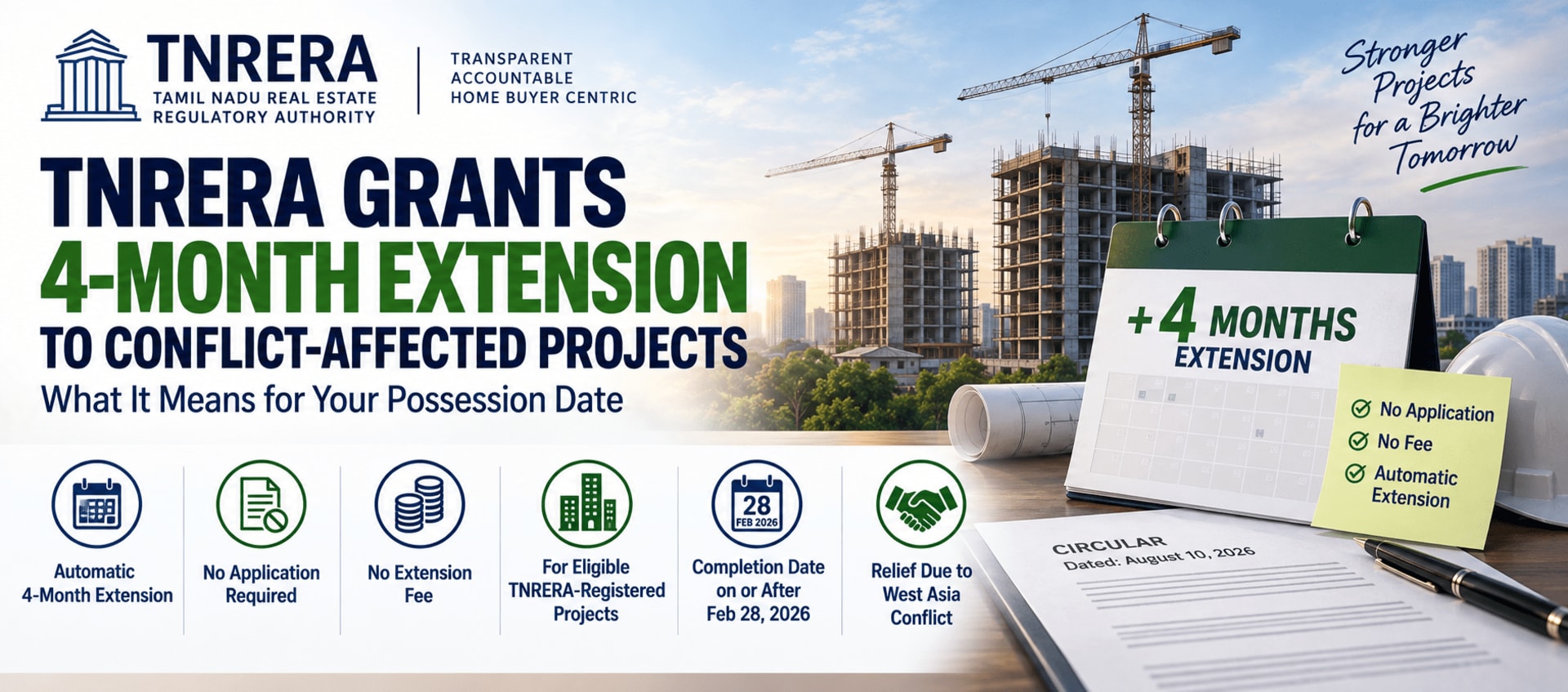 TNRERA Grants 4-Month Extension to Conflict-Affected Projects — What It Means for Your Possession Date