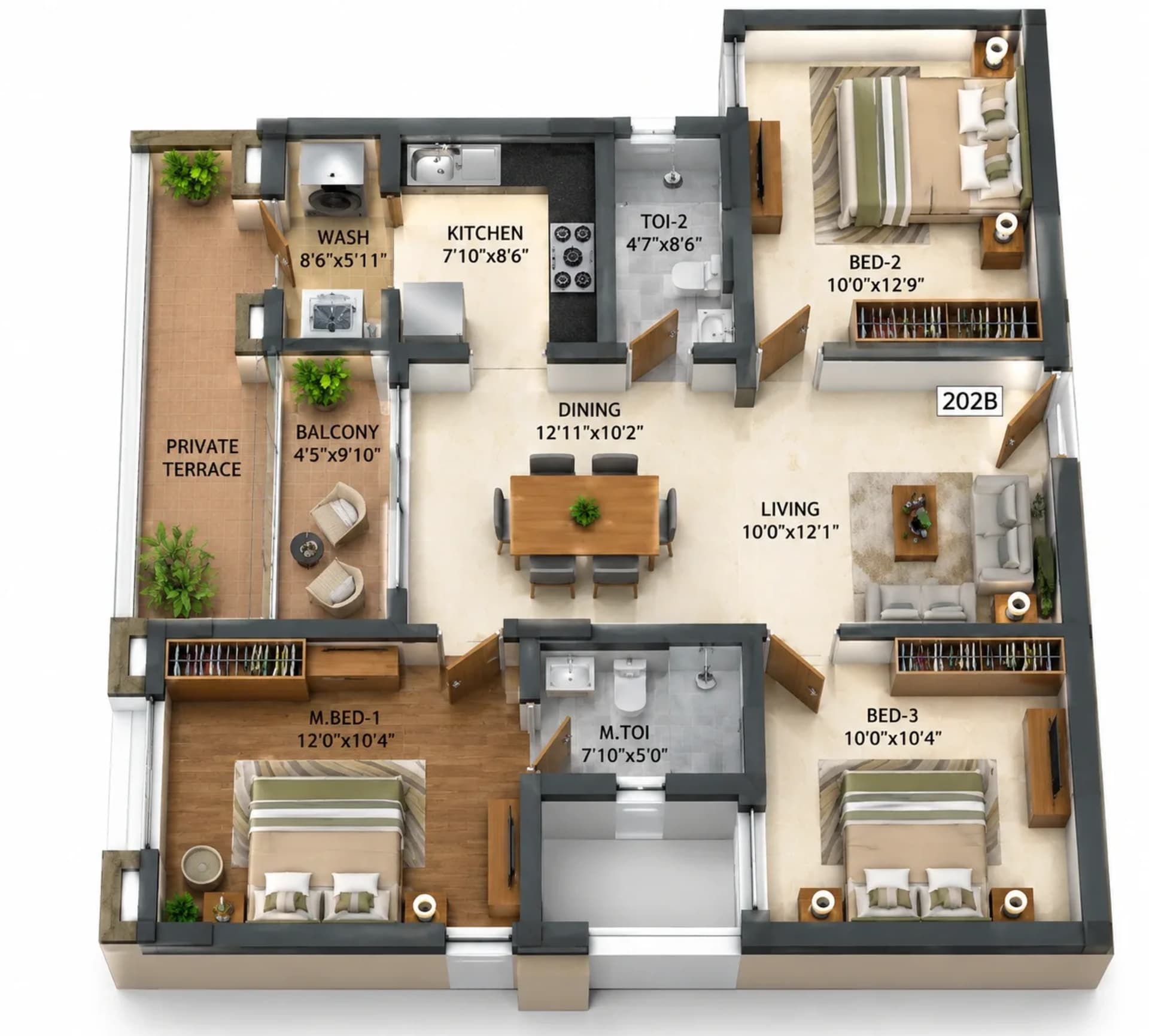 3 BHK Apartment Floor Plan – Raunaq Liverpool
