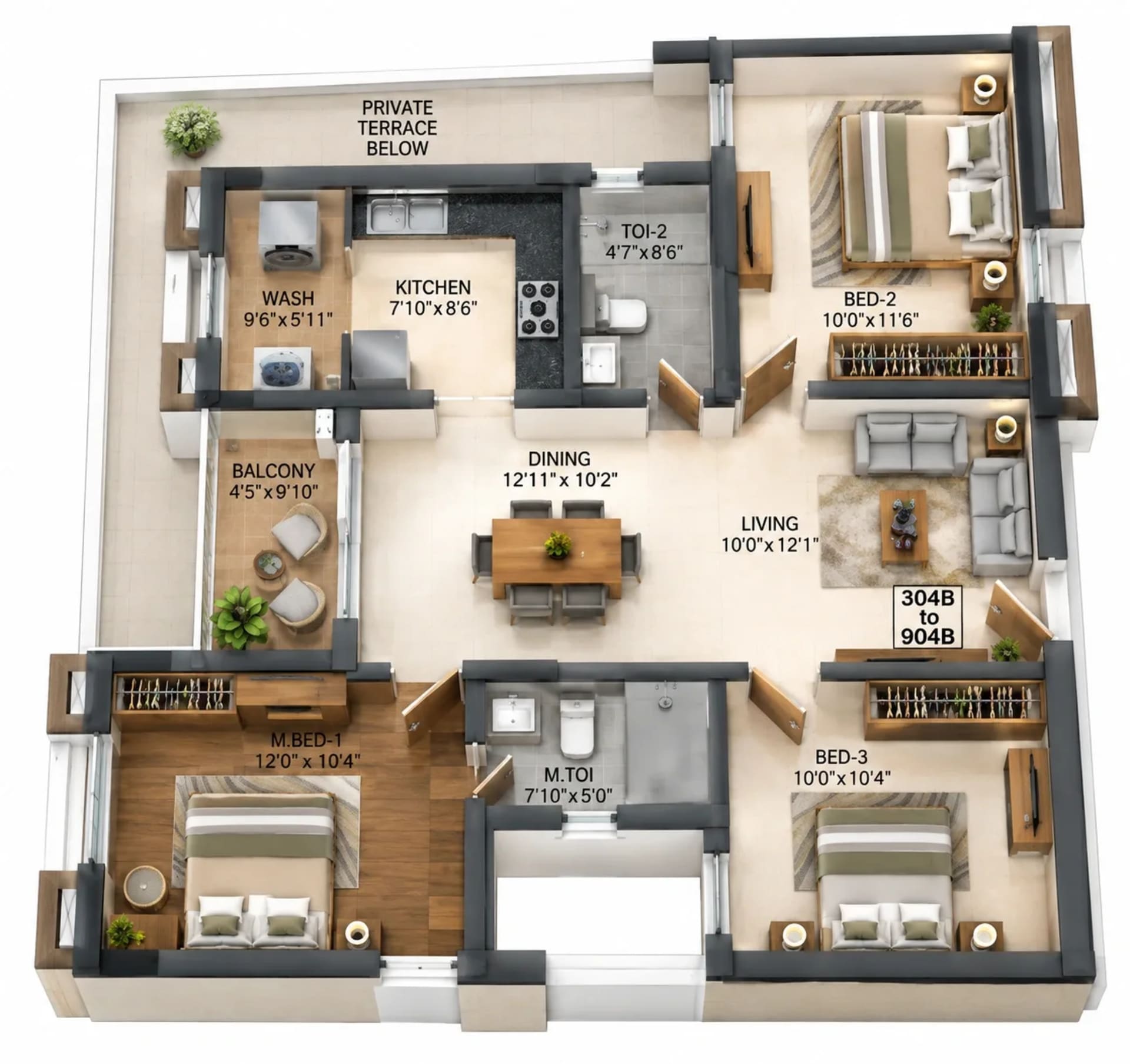 3 BHK Apartment Floor Plan – Raunaq Liverpool