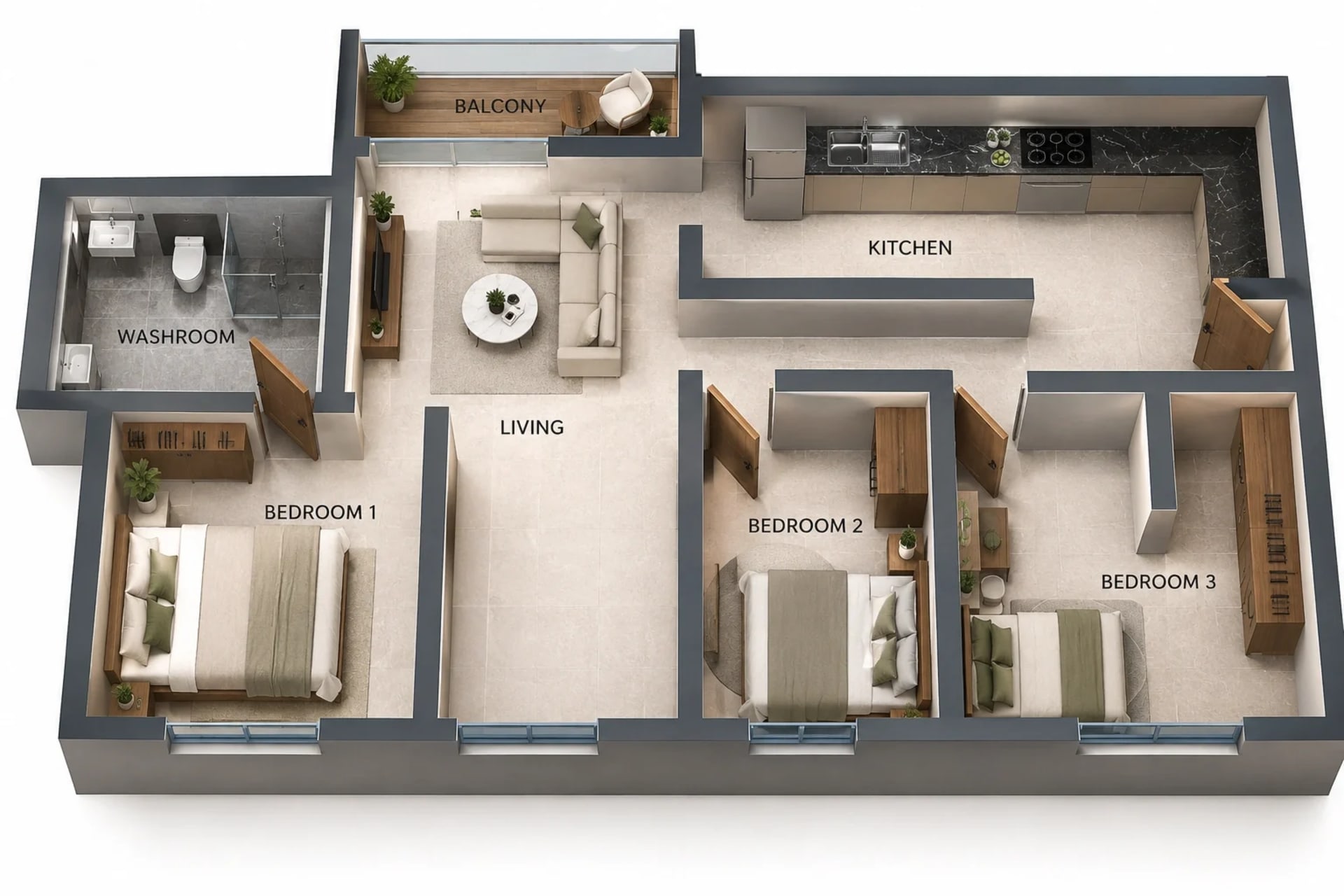 3 BHK Apartment Floor Plan – Nova Tejas