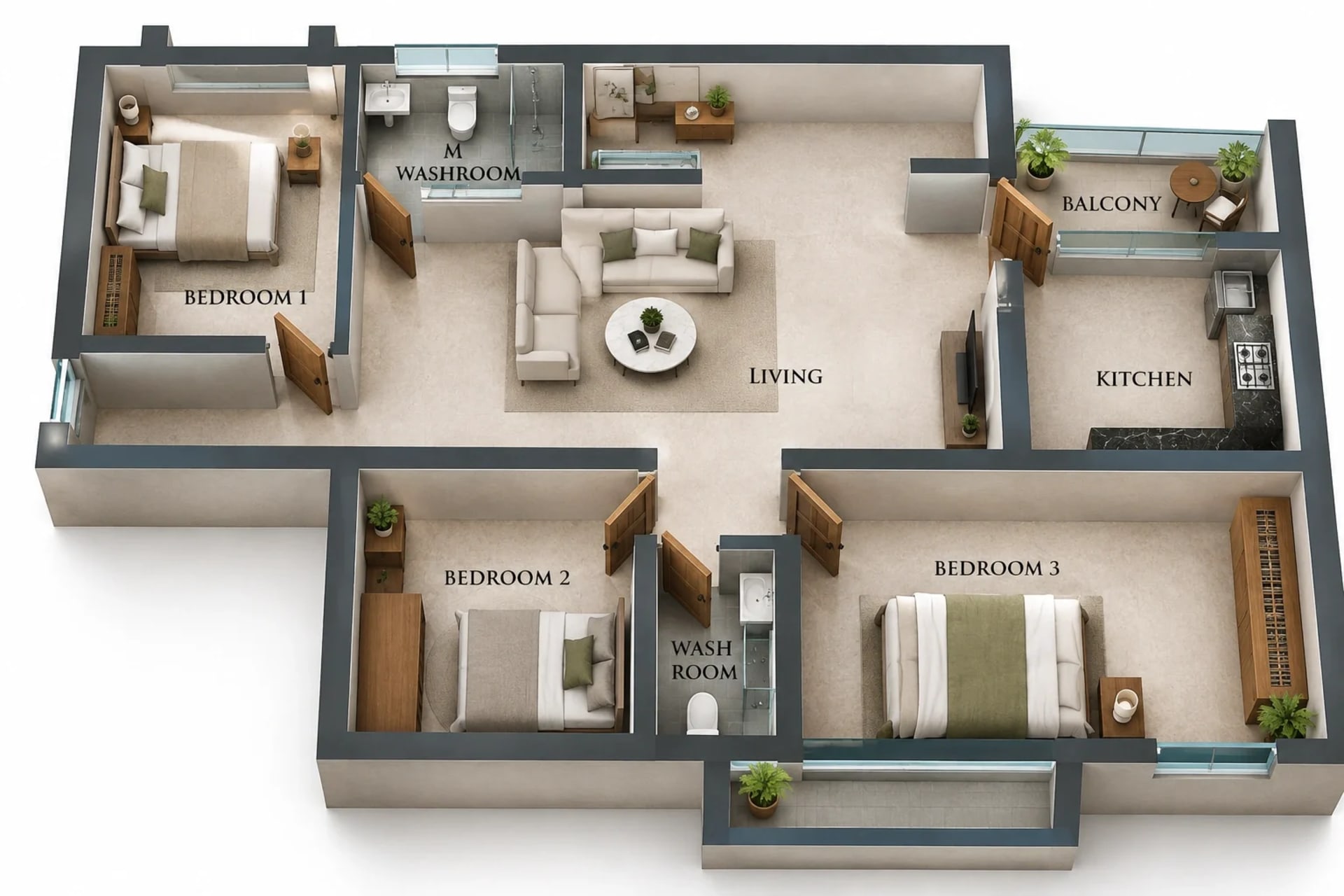 3 BHK Apartment Floor Plan – Nova Tejas