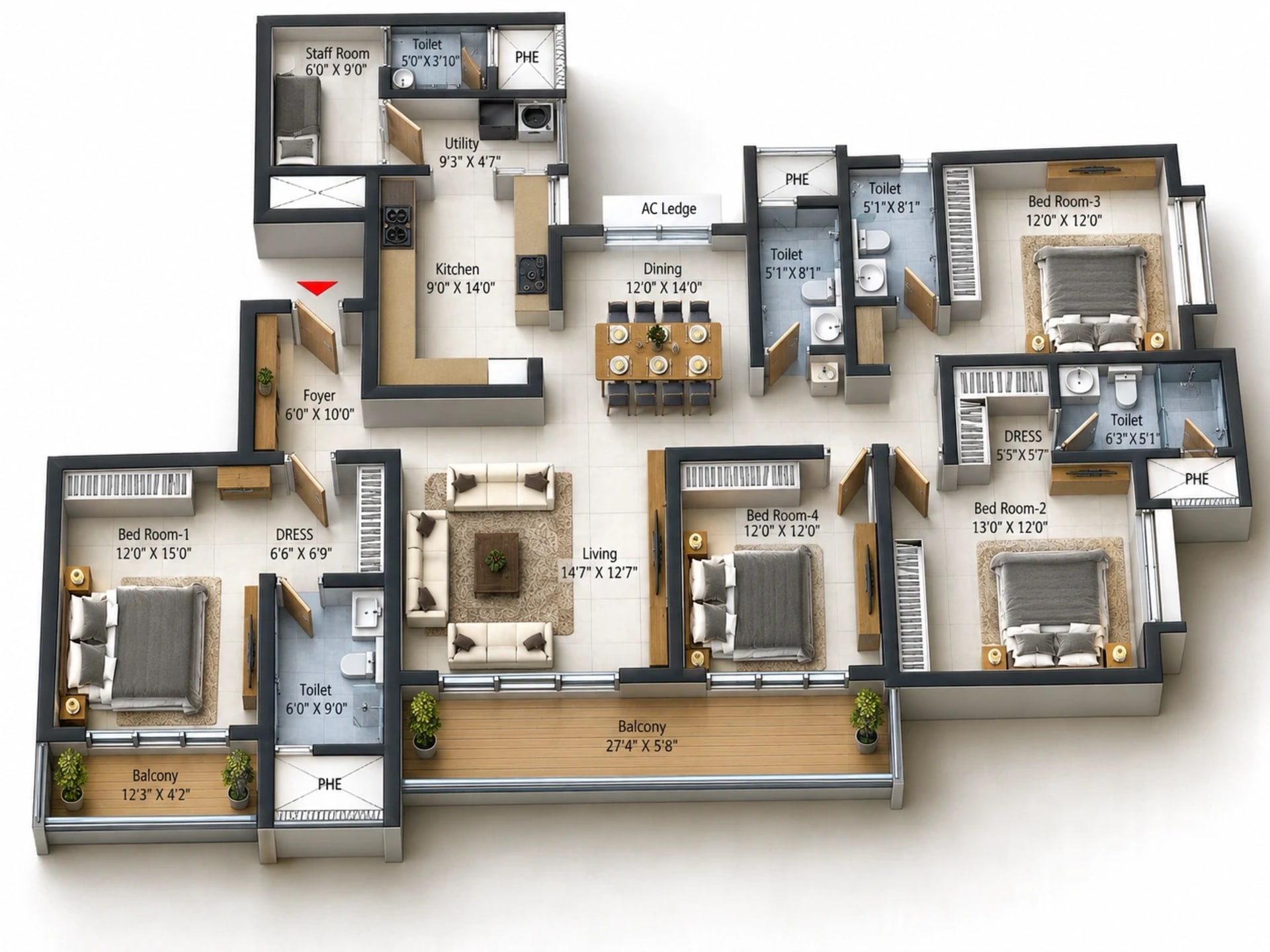 4 BHK Apartment Floor Plan – Prestige Pallavaram Gardens