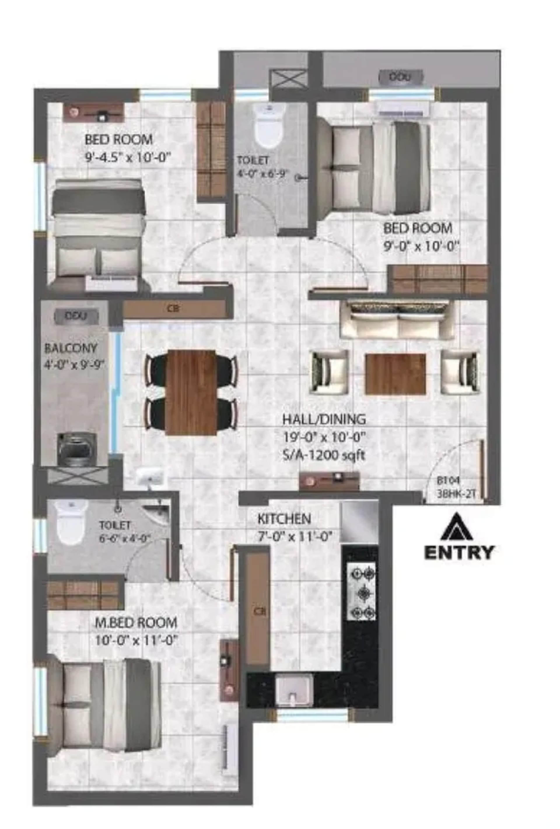 3 BHK Apartment Floor Plan – i5 Spyka Bliss