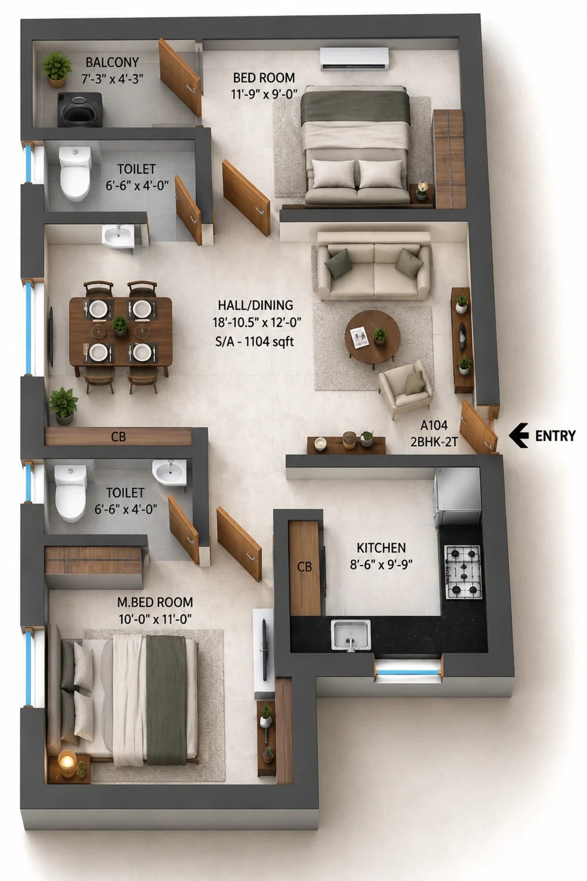 2 BHK Apartment Floor Plan – i5 Spyka Bliss