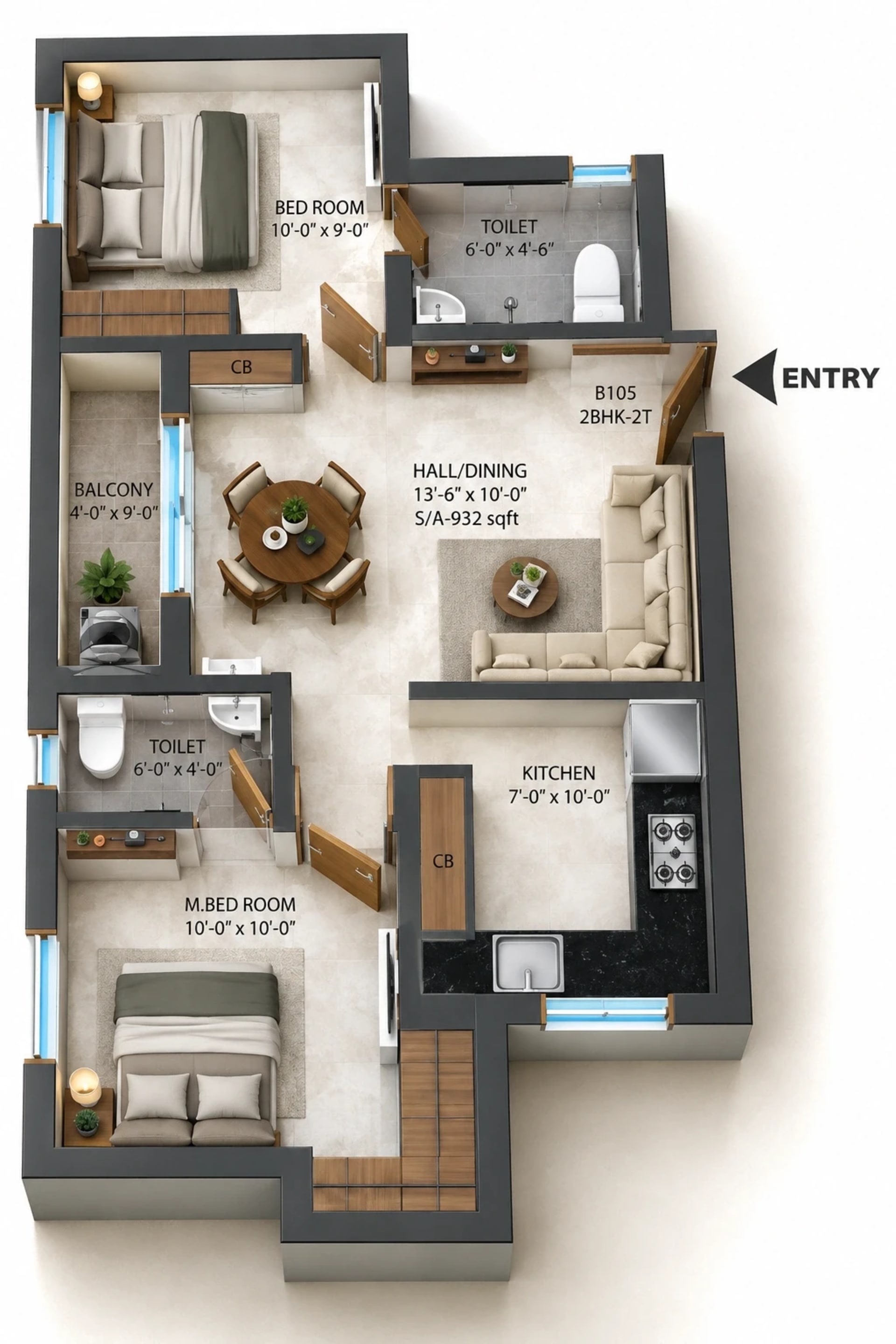 2 BHK Apartment Floor Plan – i5 Spyka Bliss