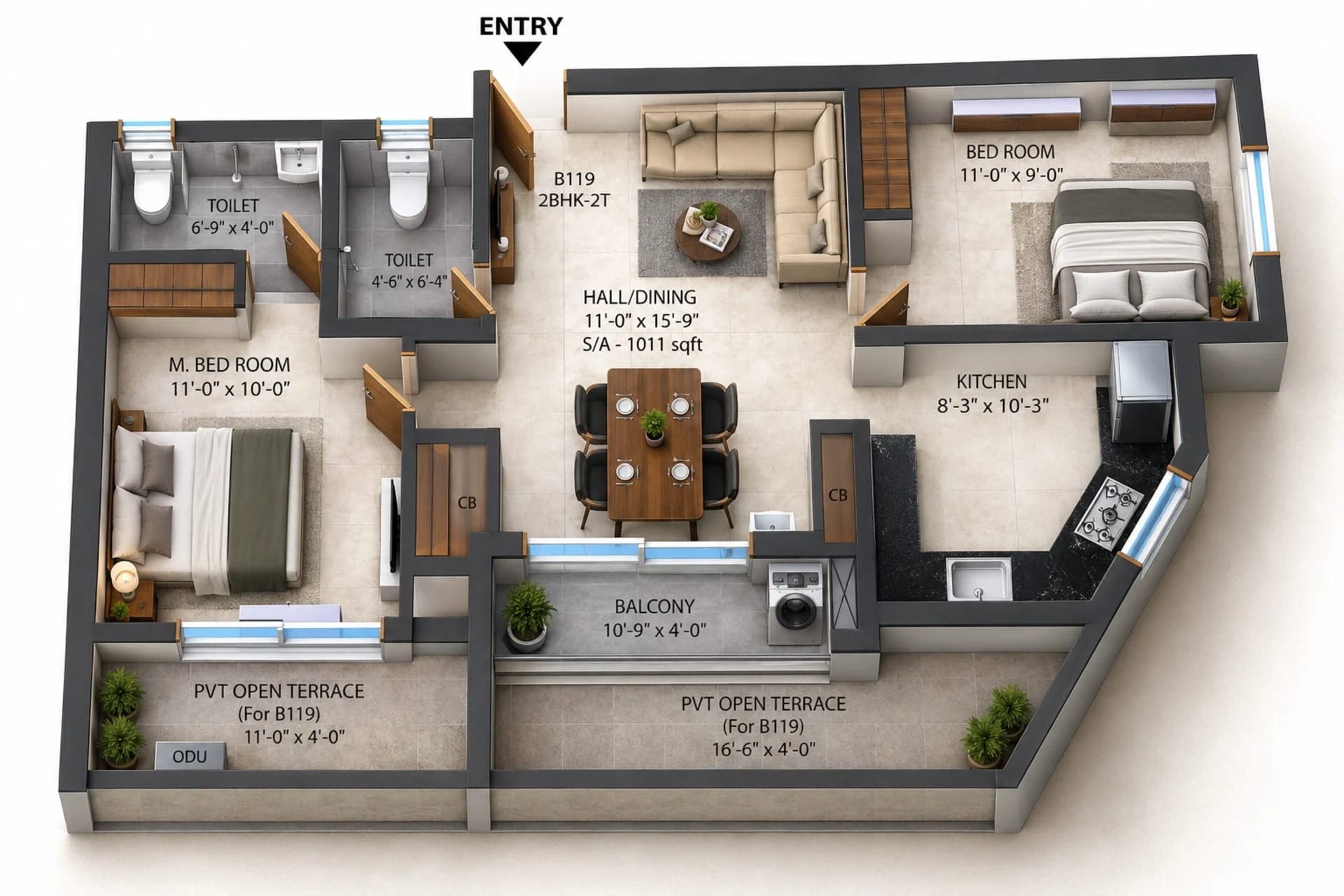 2 BHK Apartment Floor Plan – i5 Spyka Bliss