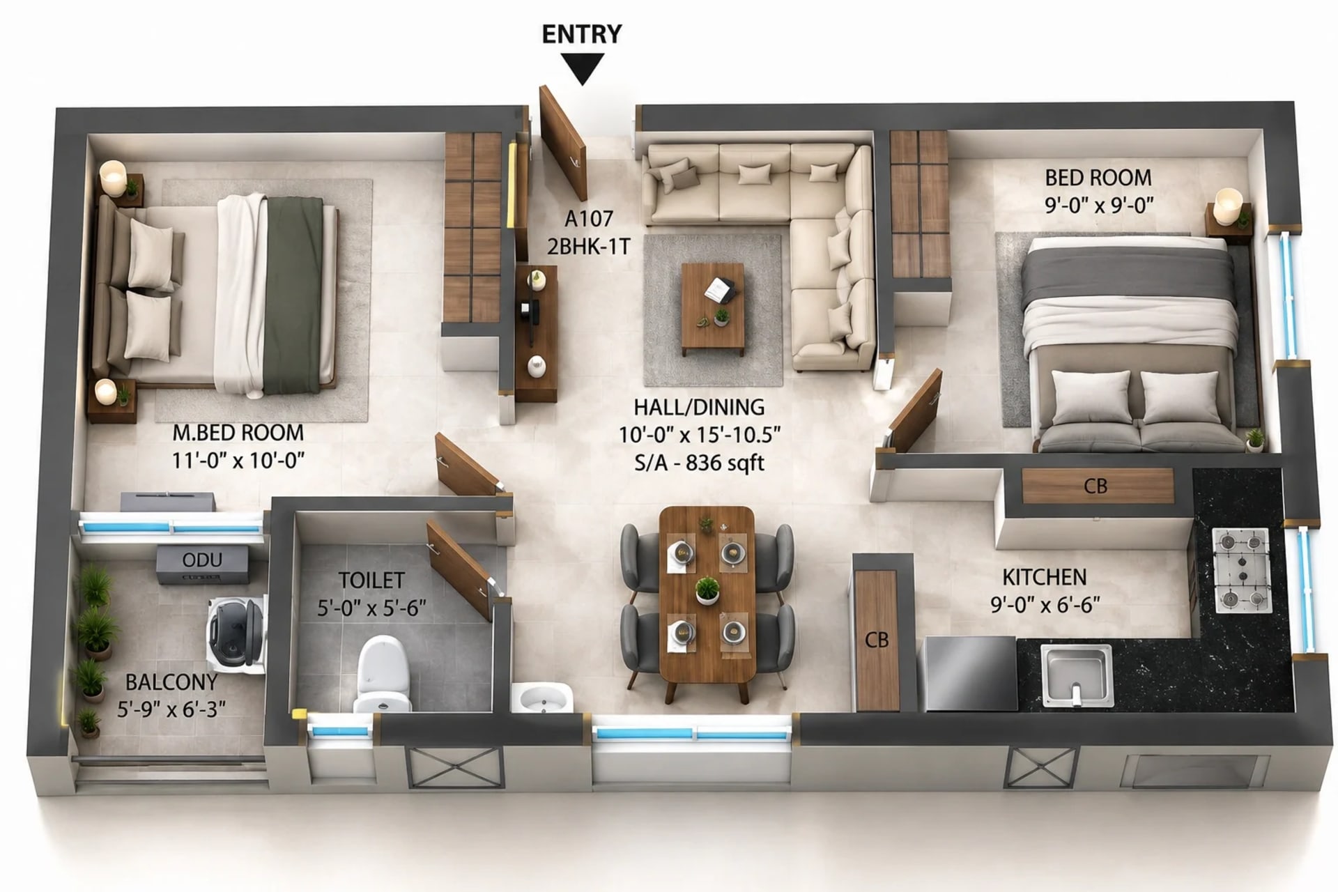 2 BHK Apartment Floor Plan – i5 Spyka Bliss