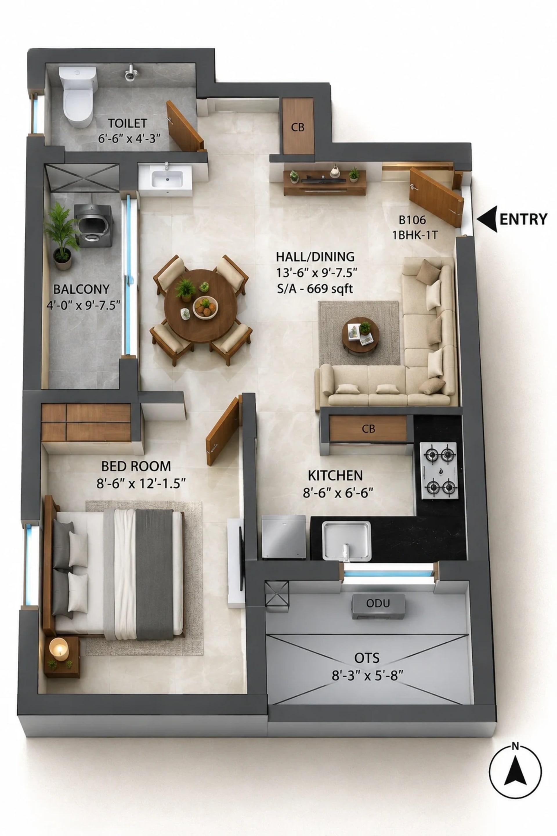 1 BHK Apartment Floor Plan – i5 Spyka Bliss