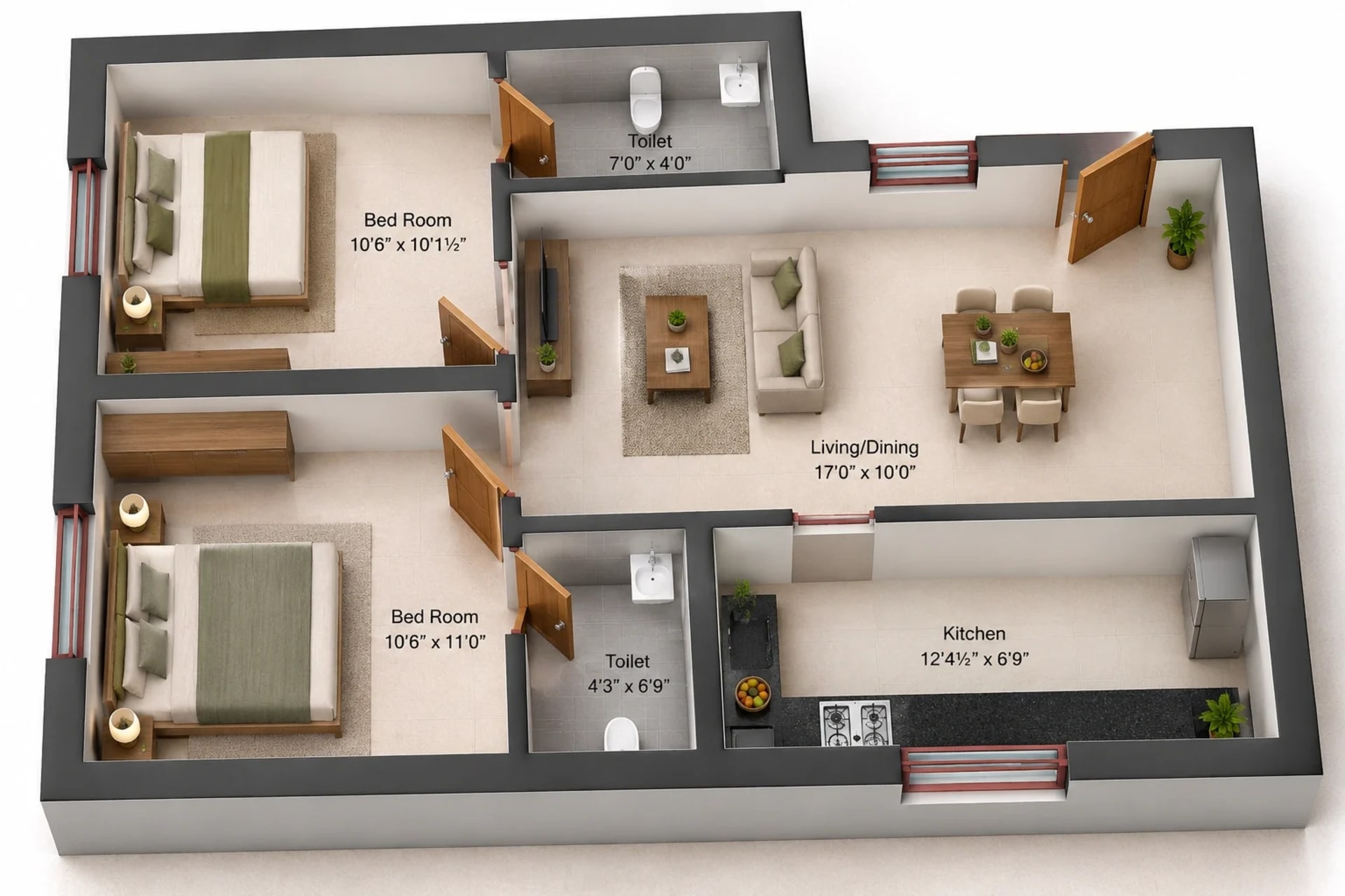 2 BHK Villa Floor Plan – GP PonBhoomi Villa
