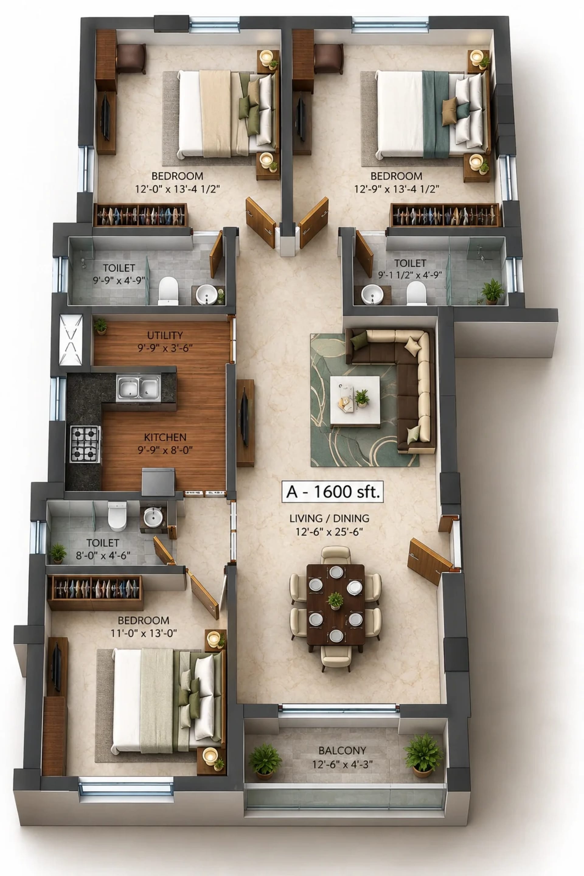 3 BHK Apartment Floor Plan – Venus Signature