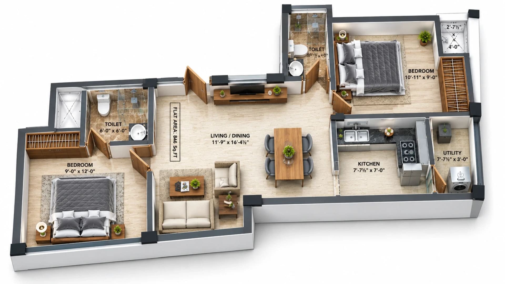 2 BHK Apartment Floor Plan – Venus Amber