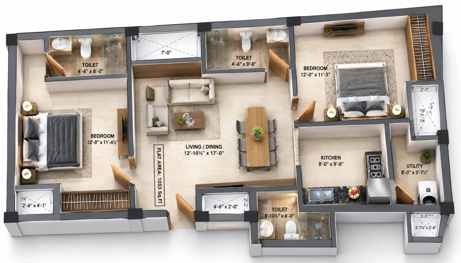 2 BHK Apartment Floor Plan – Venus Amber