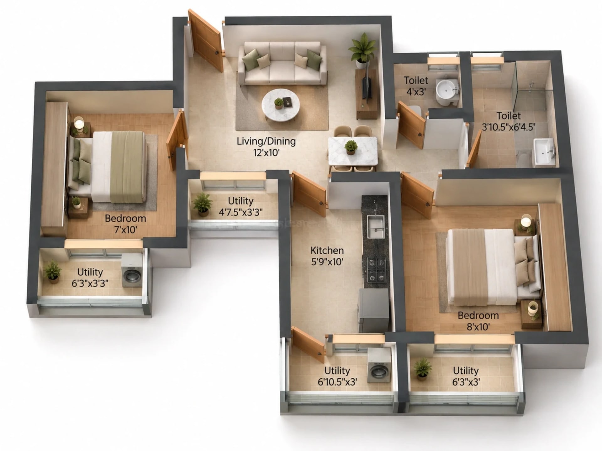 2 BHK Apartment Floor Plan – Golden Opulence