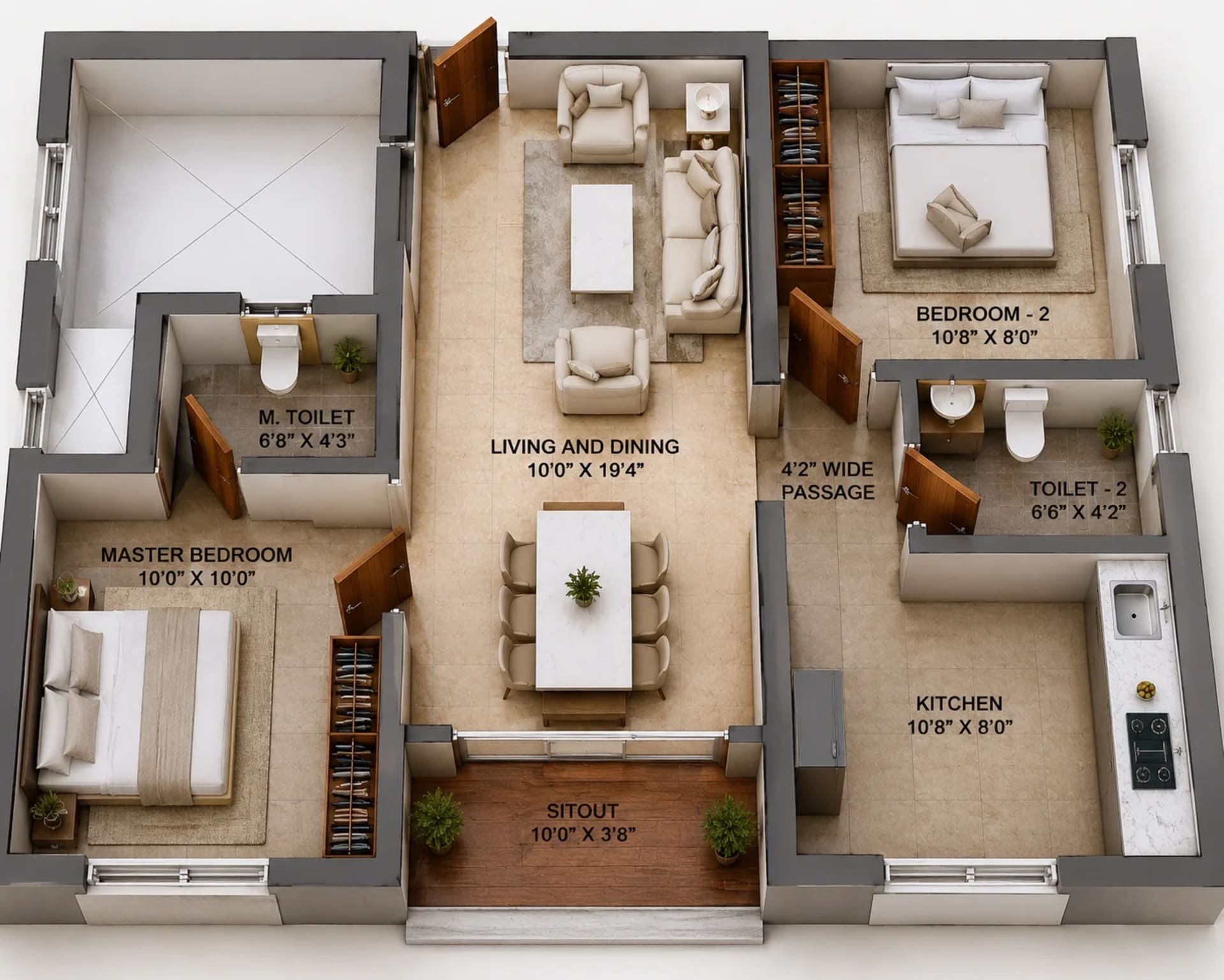 2 BHK Apartment Floor Plan – HiLiving Evita