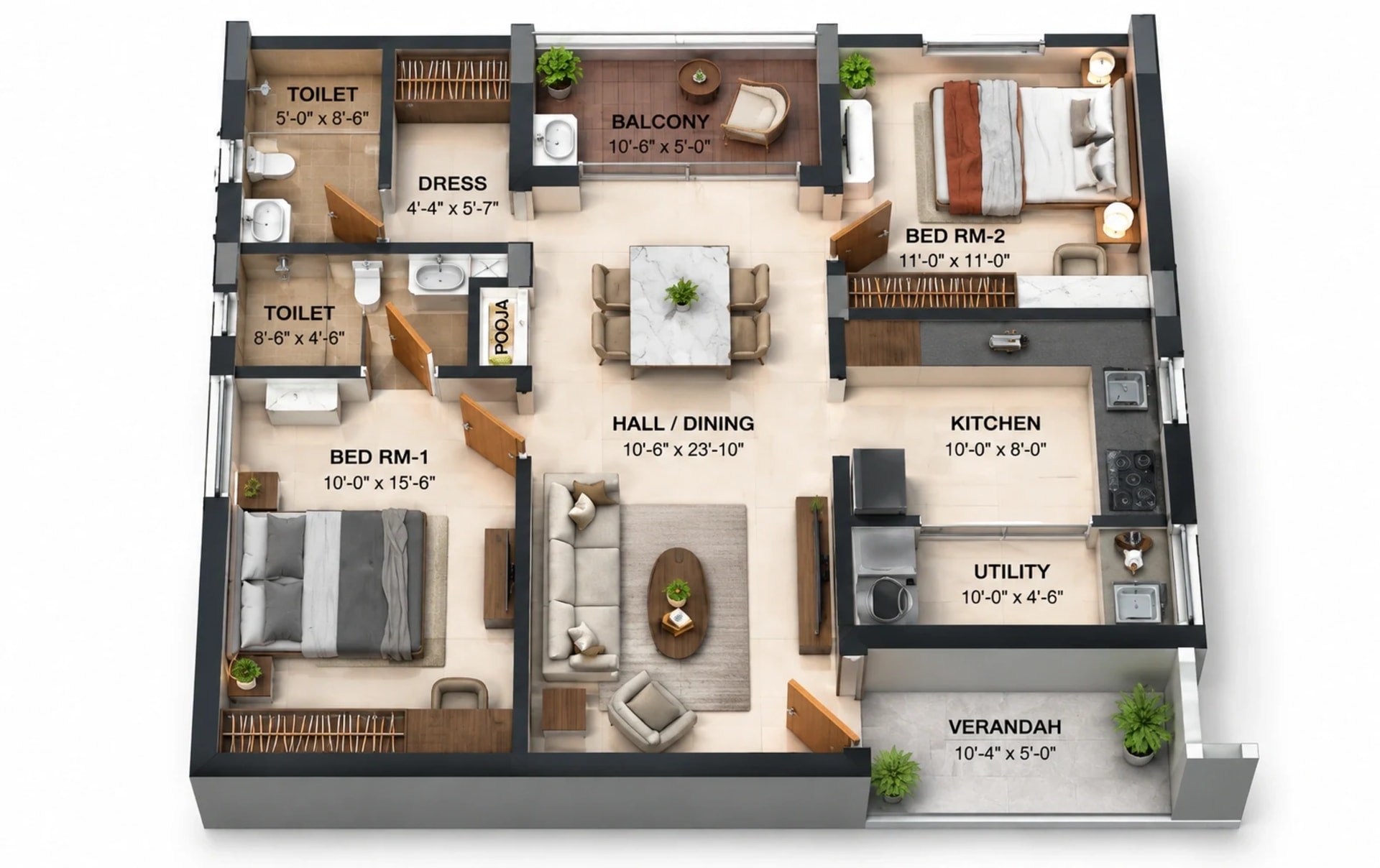2 BHK Apartment Floor Plan – Purnaya Ekta
