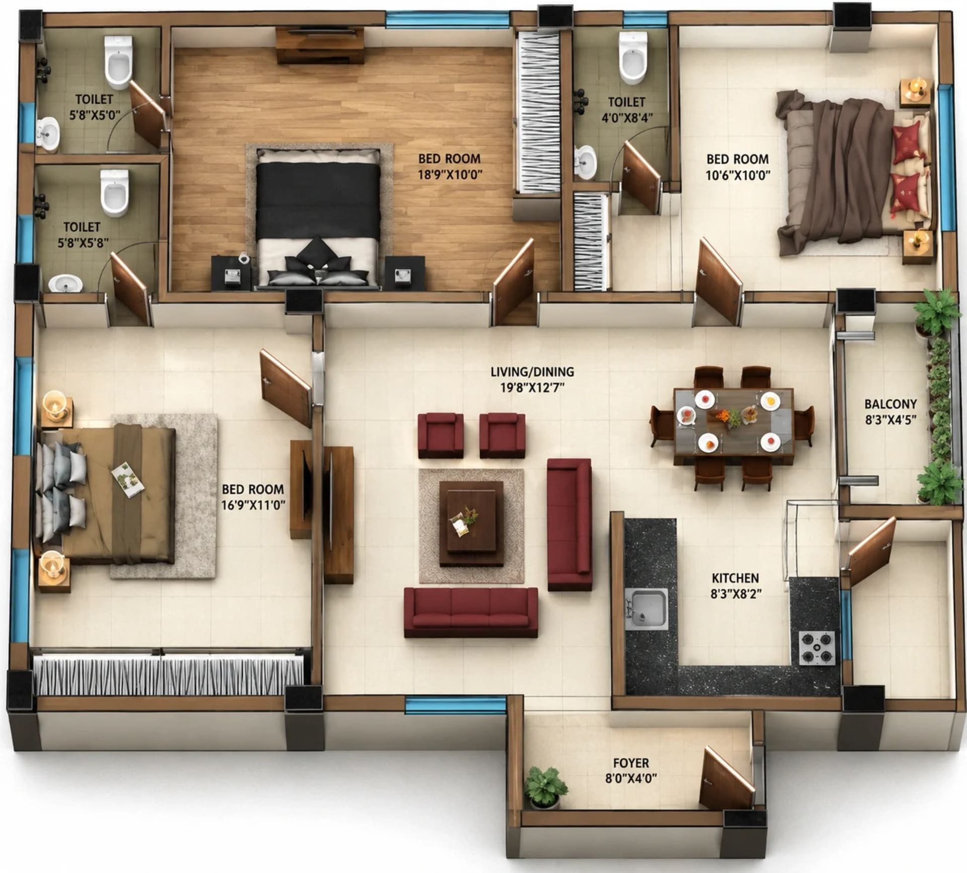 3 BHK Apartment Floor Plan – MRK Sri Kamatchi
