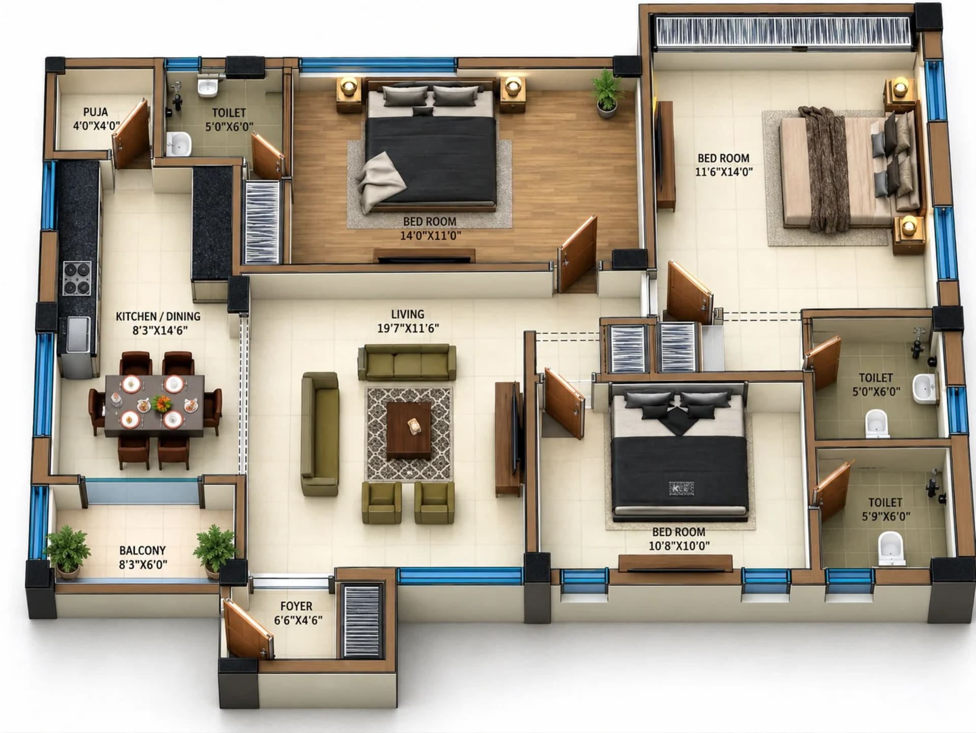 3 BHK Apartment Floor Plan – MRK Sri Kamatchi