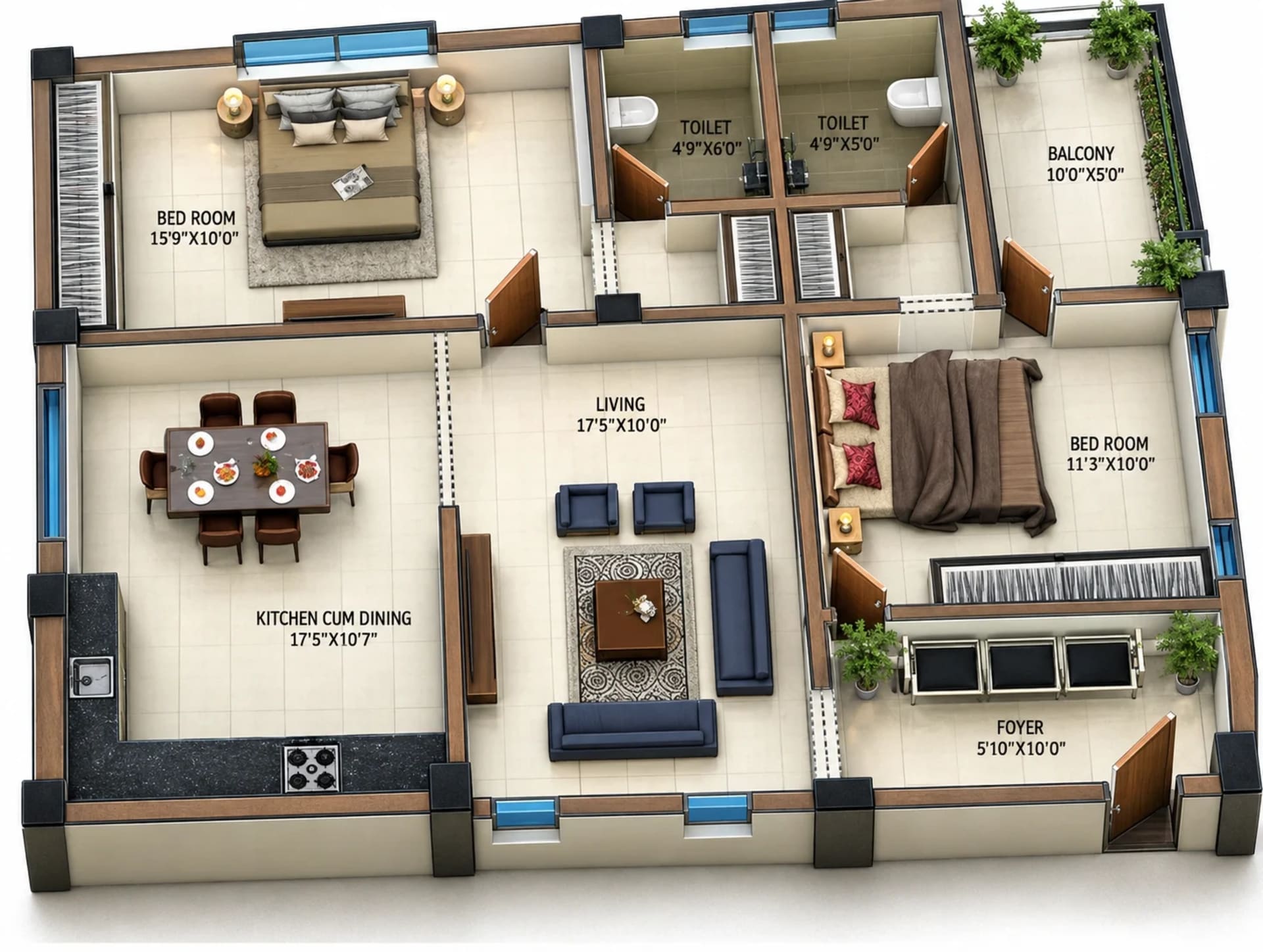 2 BHK Apartment Floor Plan – MRK Sri Kamatchi