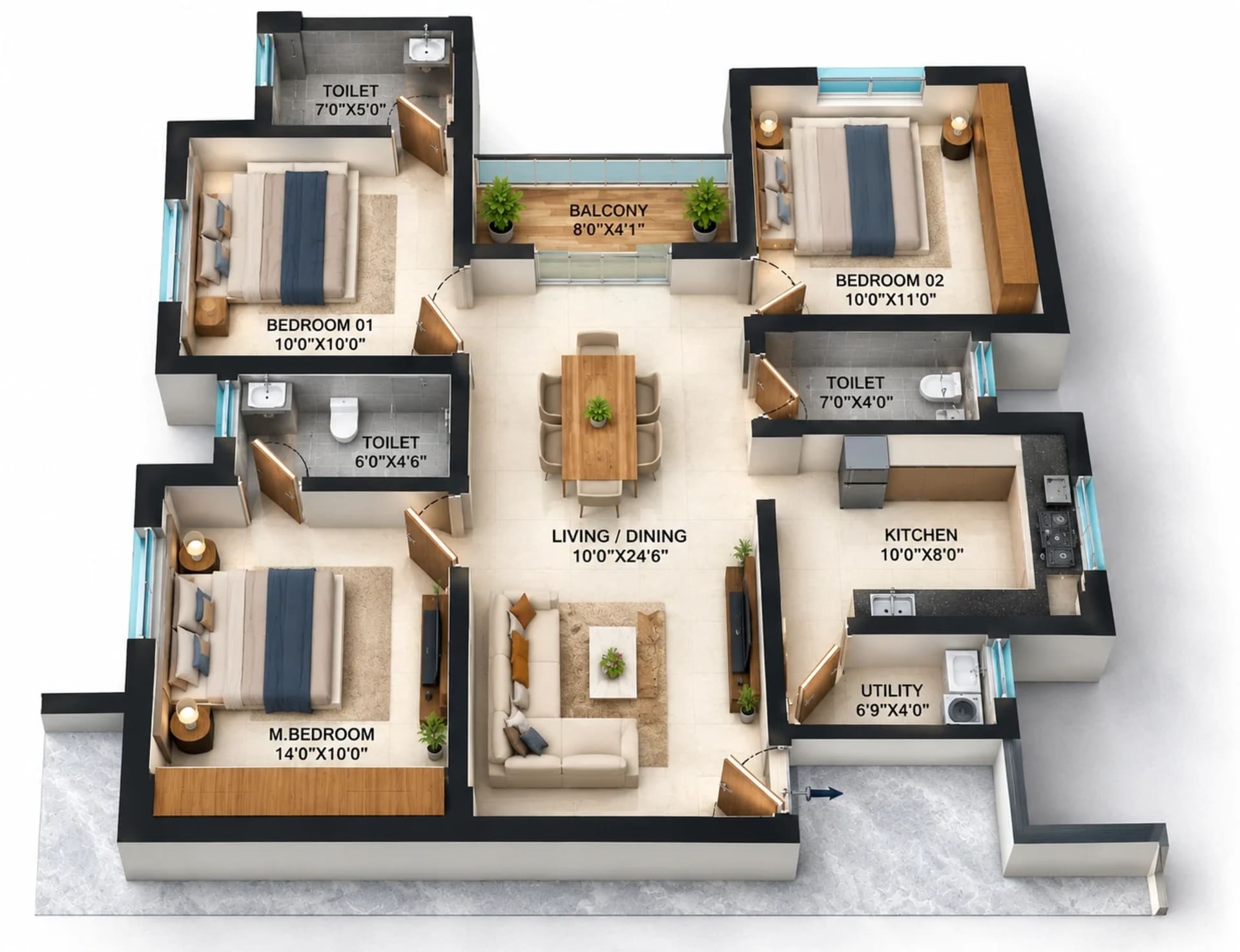 3 BHK Apartment Floor Plan – Unitd 49