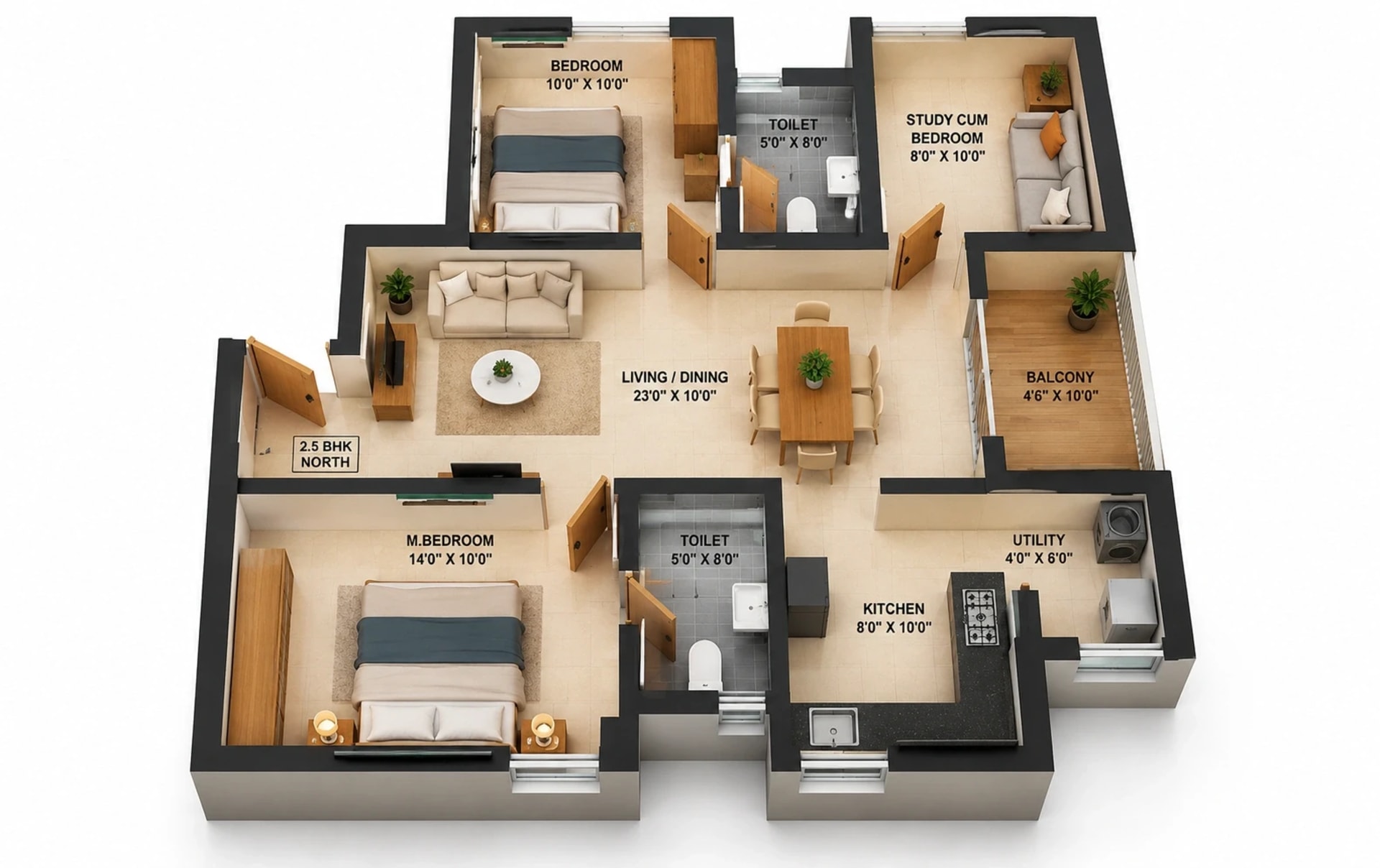 2.5 BHK Apartment Floor Plan – MUH 49 Phase 2