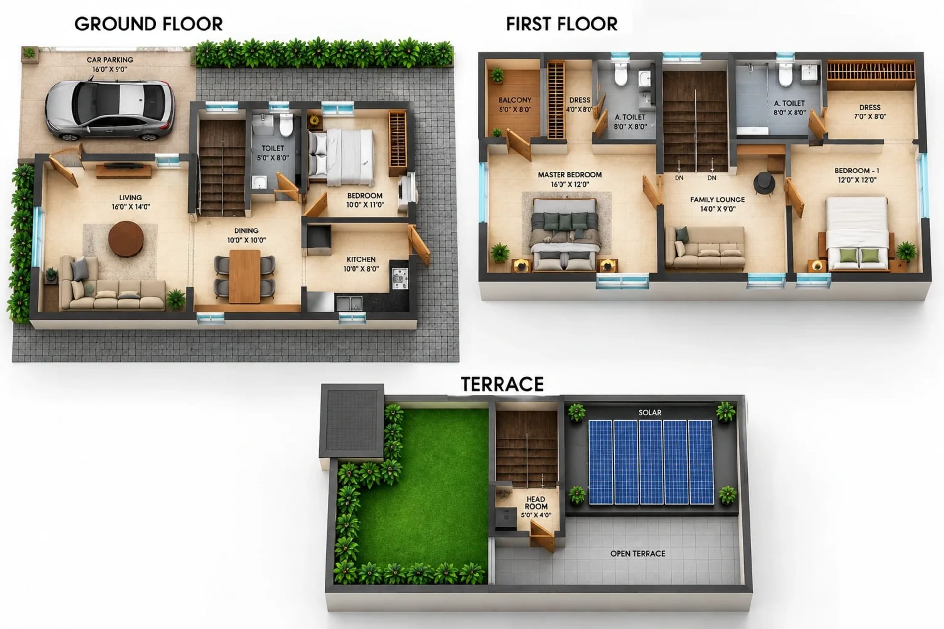 3 BHK Apartment floor plan — 1,981 sqft