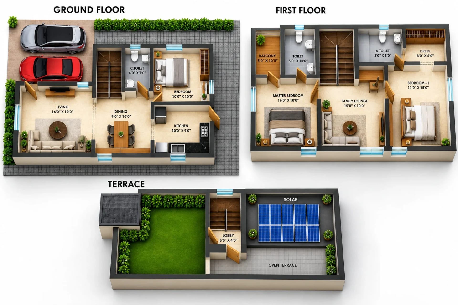 3 BHK Apartment floor plan — 2,316 sqft