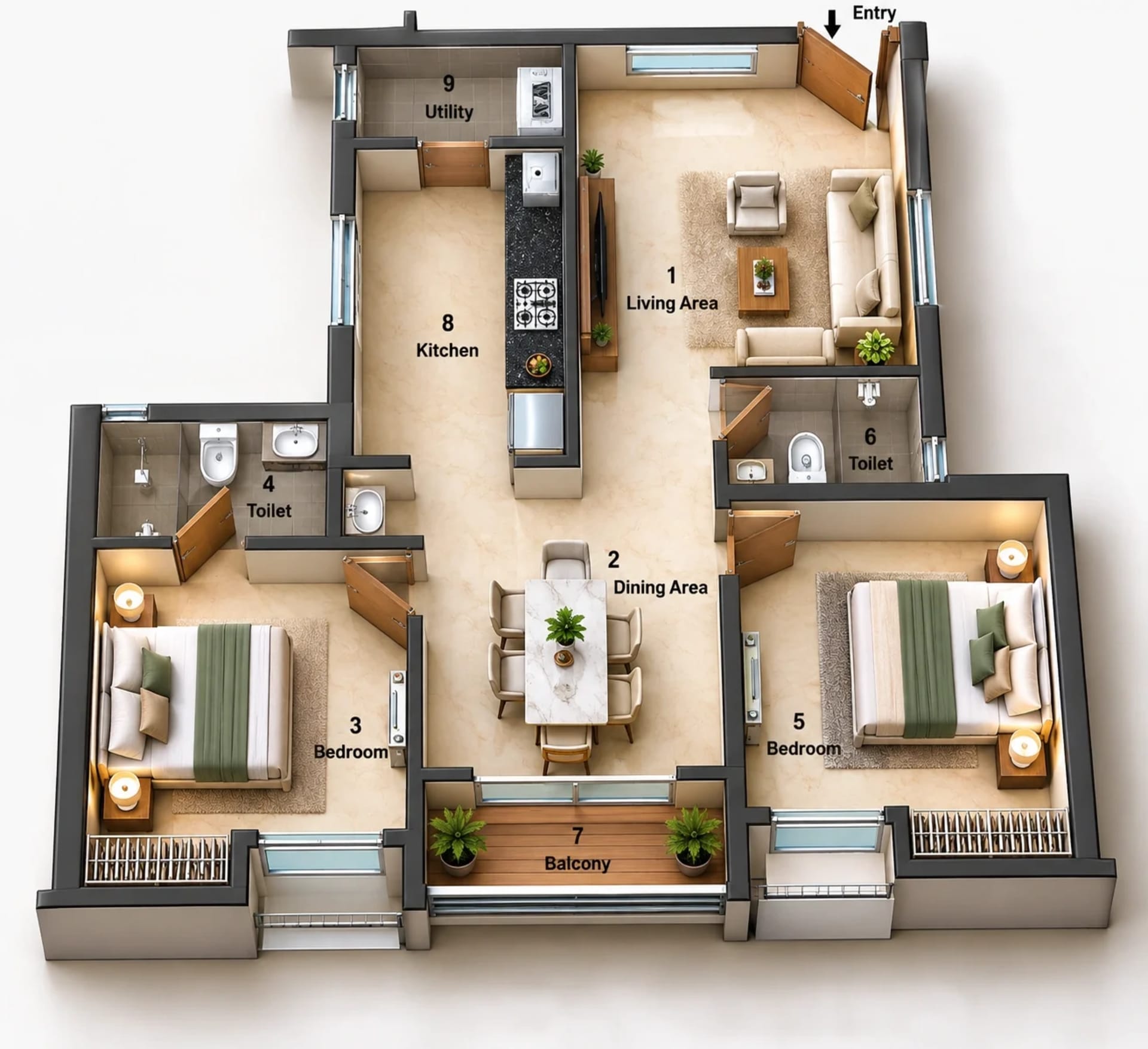 2 BHK Apartment Floor Plan – Jains Advaya