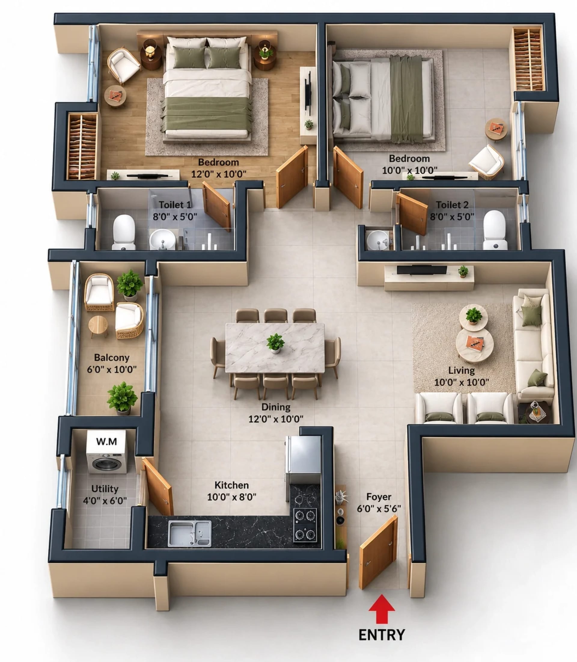 2 BHK Apartment Floor Plan – Jains Seven 77