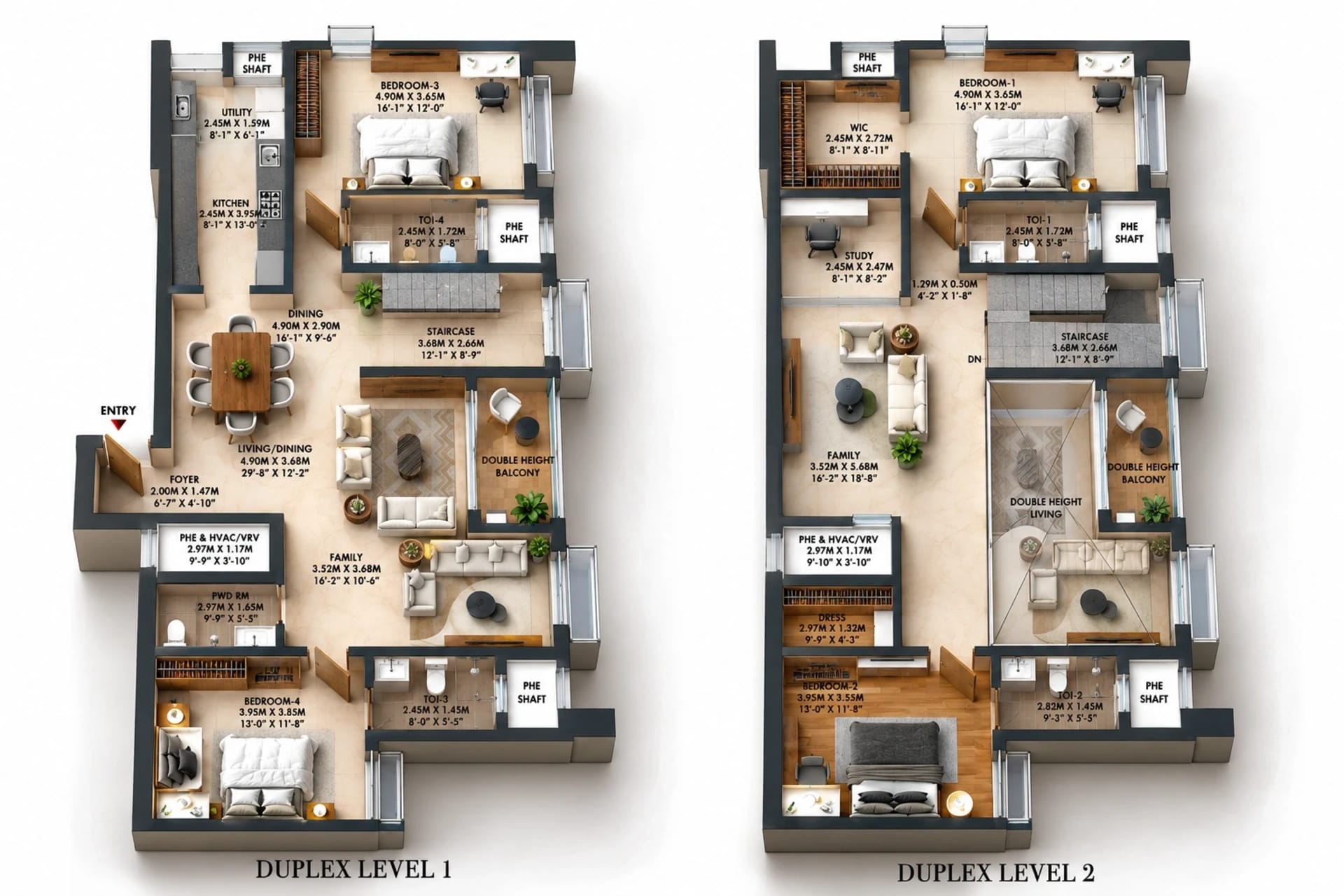 4 BHK Duplex Floor Plan – Brigade Altius