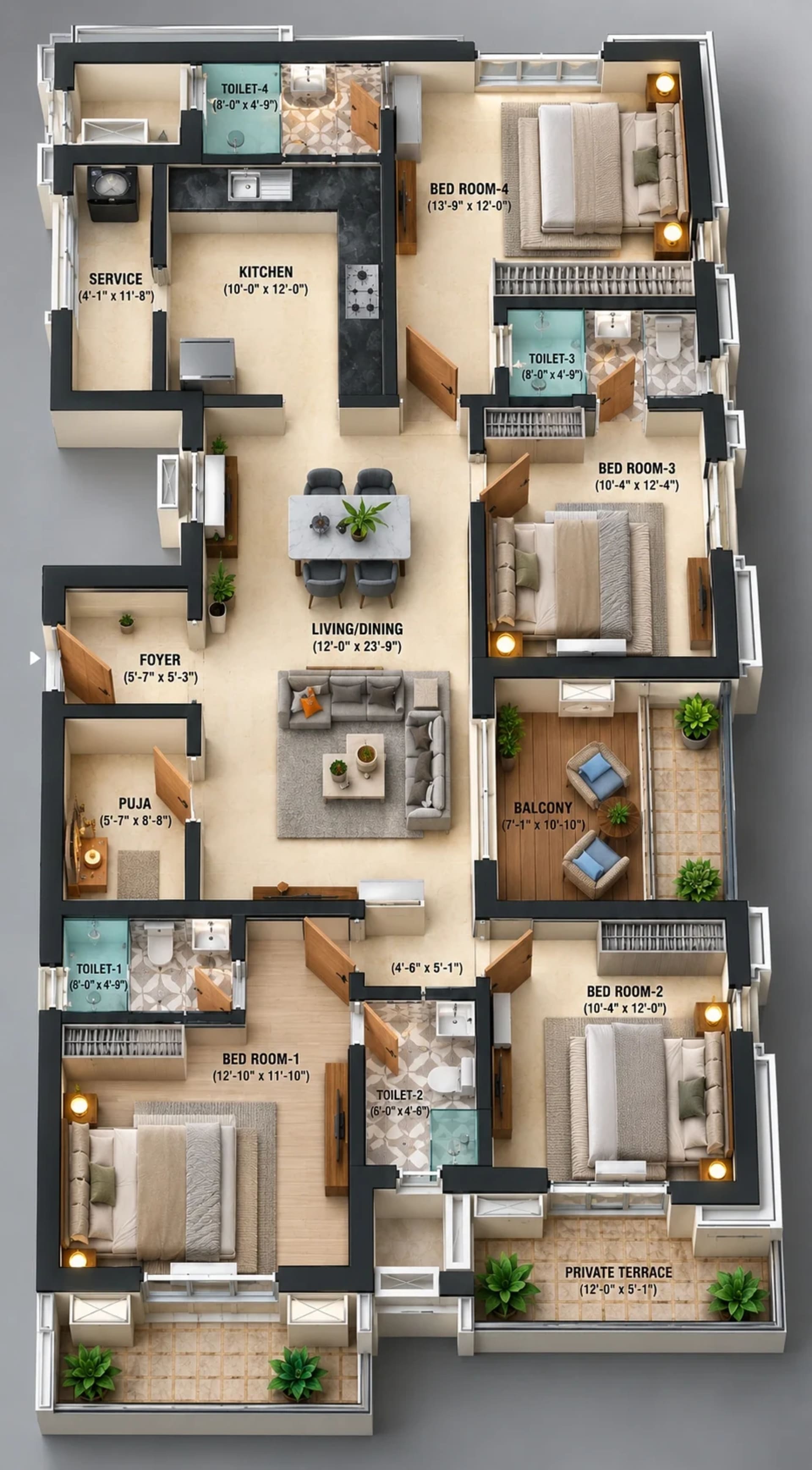 4 BHK Apartment Floor Plan – Nutech Central Park